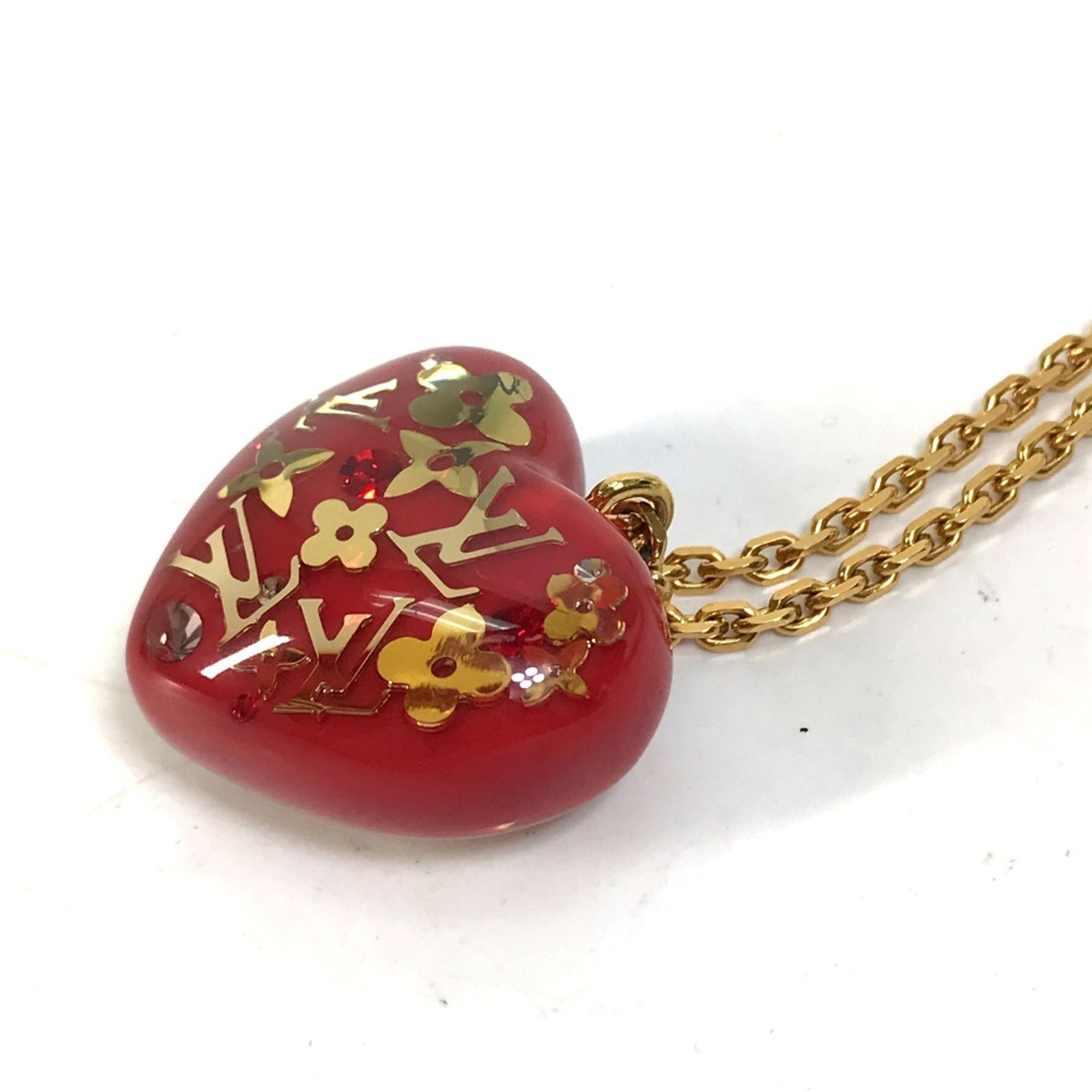 Louis Vuitton M66087 LV logo Heart Necklace Necklace Red