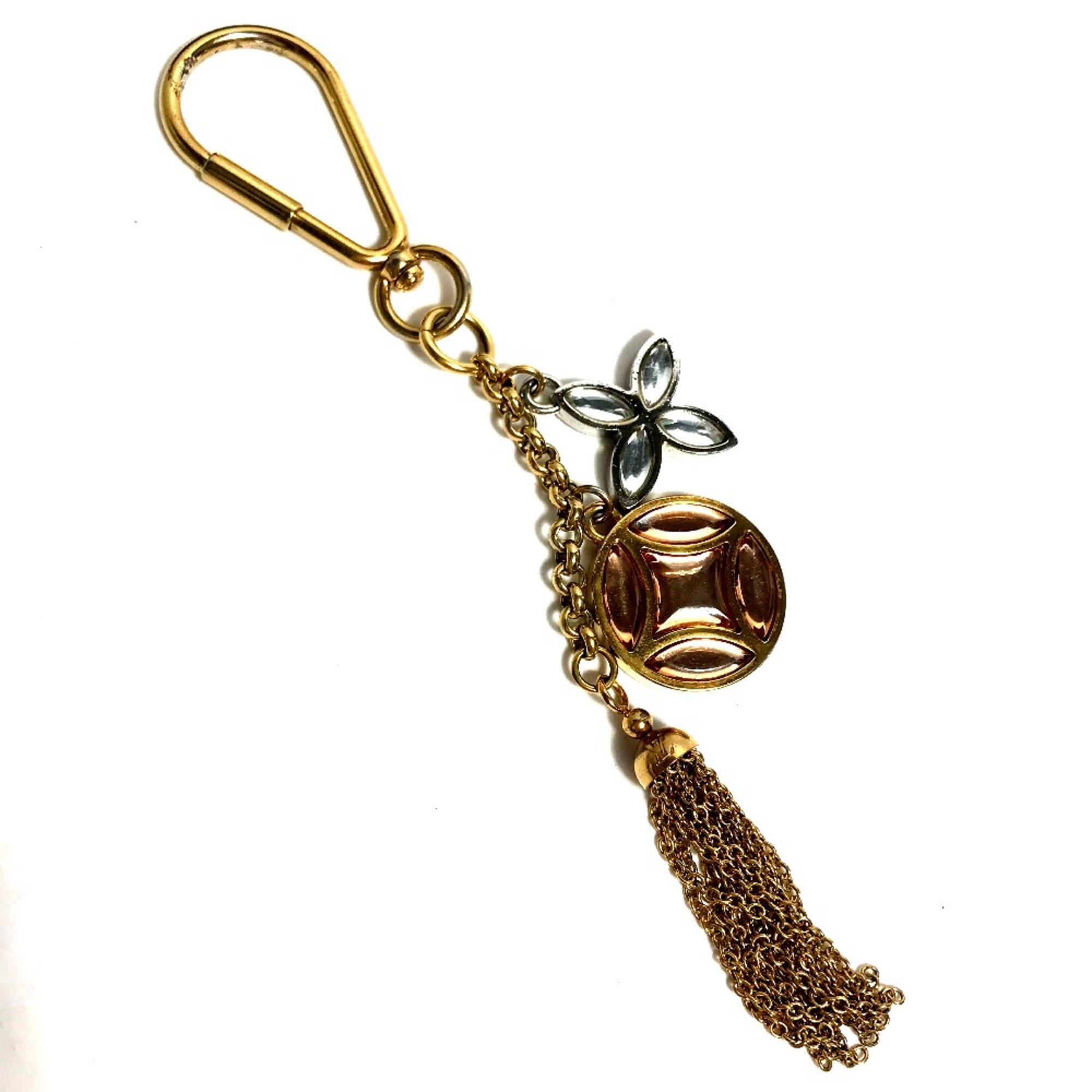 Louis Vuitton M66780 Rhinestone fringe tassel Monogram flower Bag Charm Key Holder Gold Silver