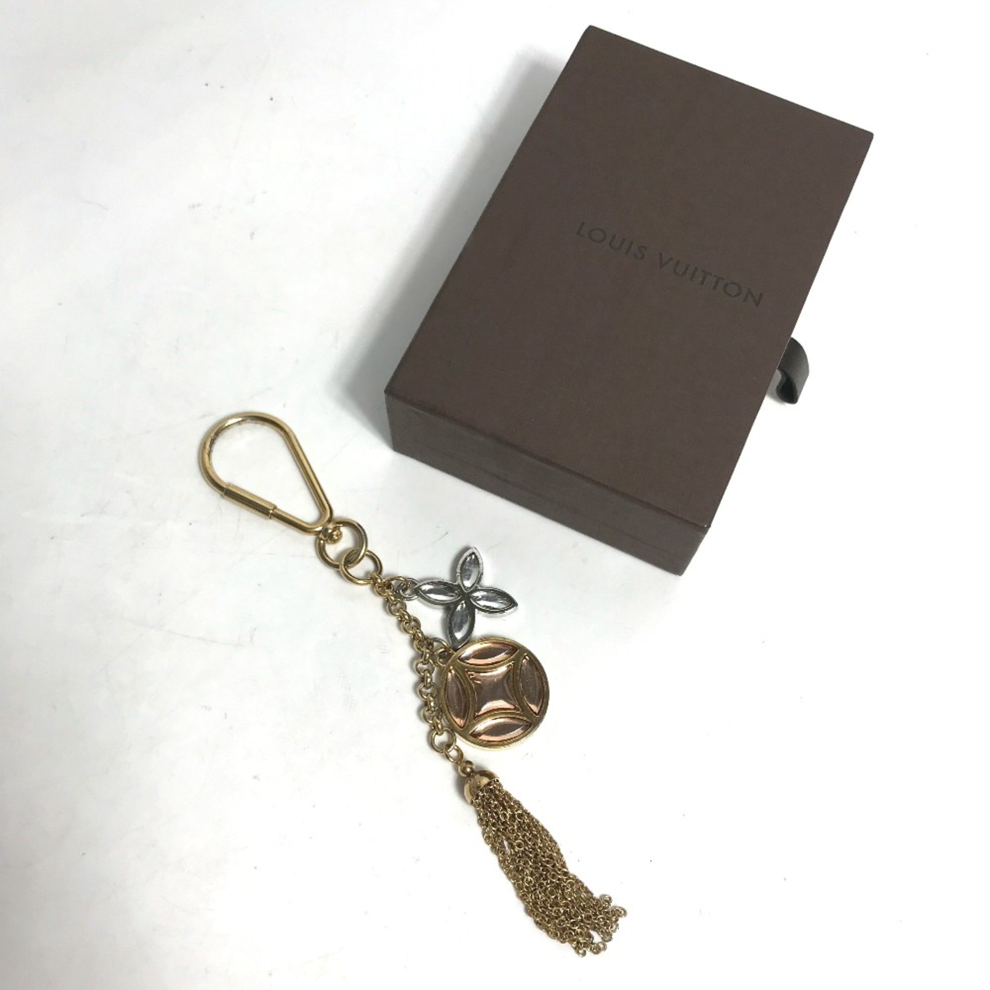 Louis Vuitton M66780 Rhinestone fringe tassel Monogram flower Bag Charm Key Holder Gold Silver