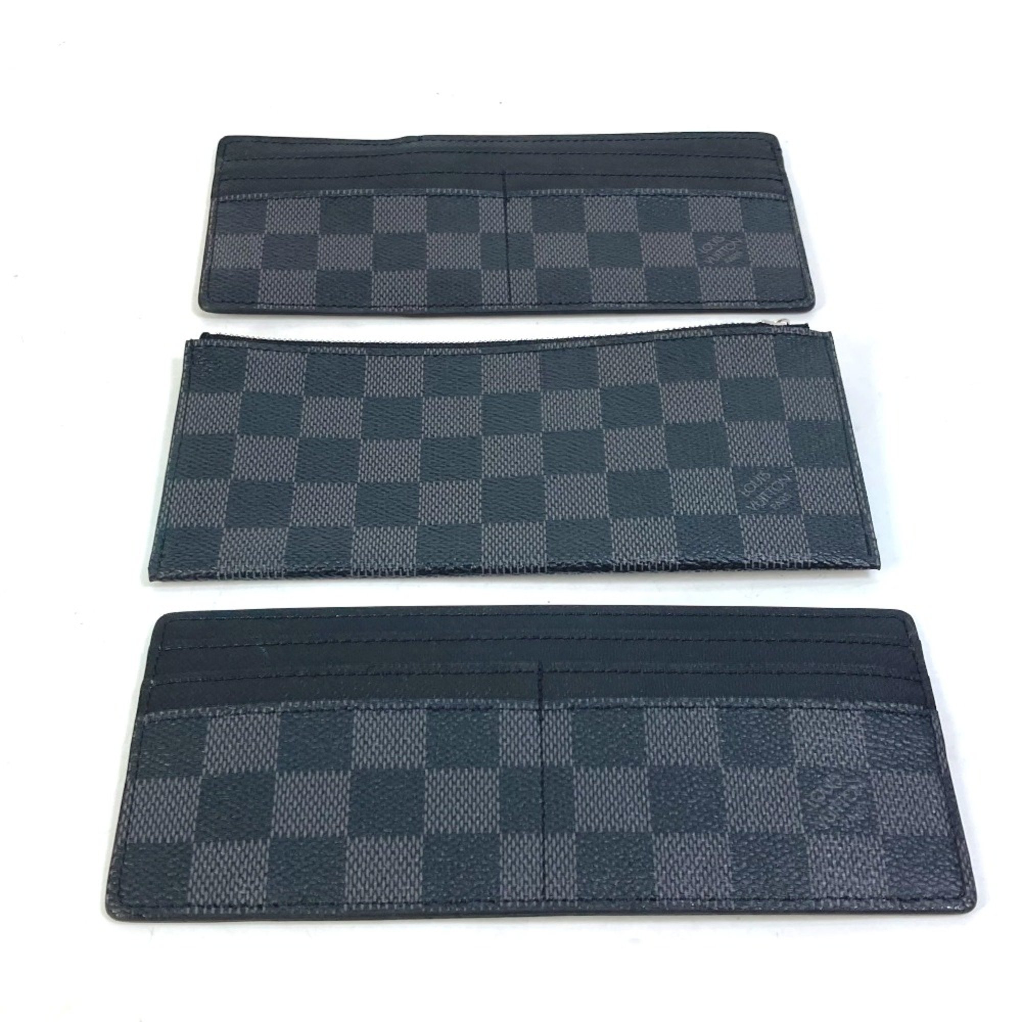 Louis Vuitton N63084 Damier Graphite card holder coin purse ID case Long Wallet Black