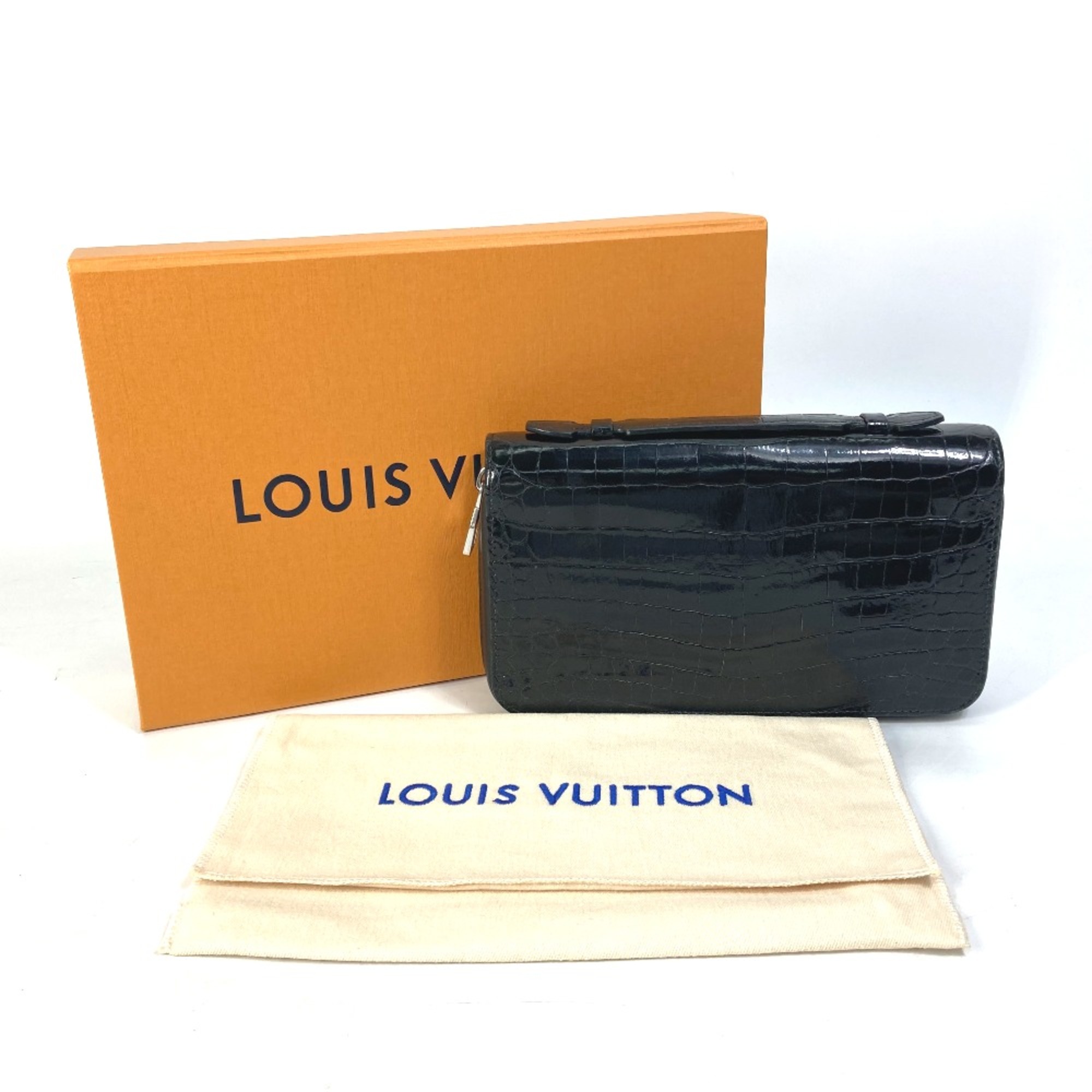 Louis Vuitton N92971 Exotic leather Travel Case Zip Around Long Wallet Black