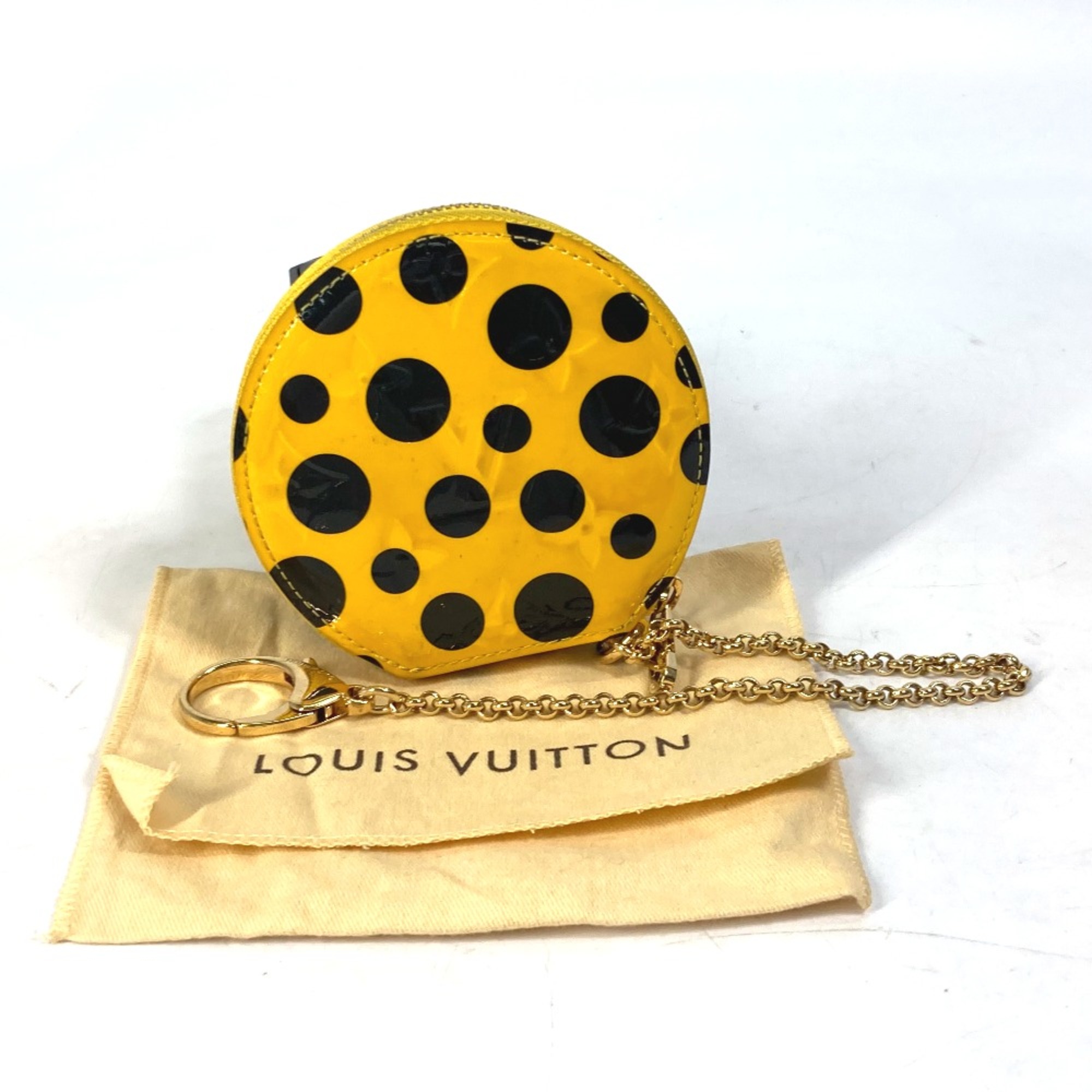 Louis Vuitton M91569 Kusama Yayoi Collaboration Coin Compartment Wallet with Chain coin purse yellow Black