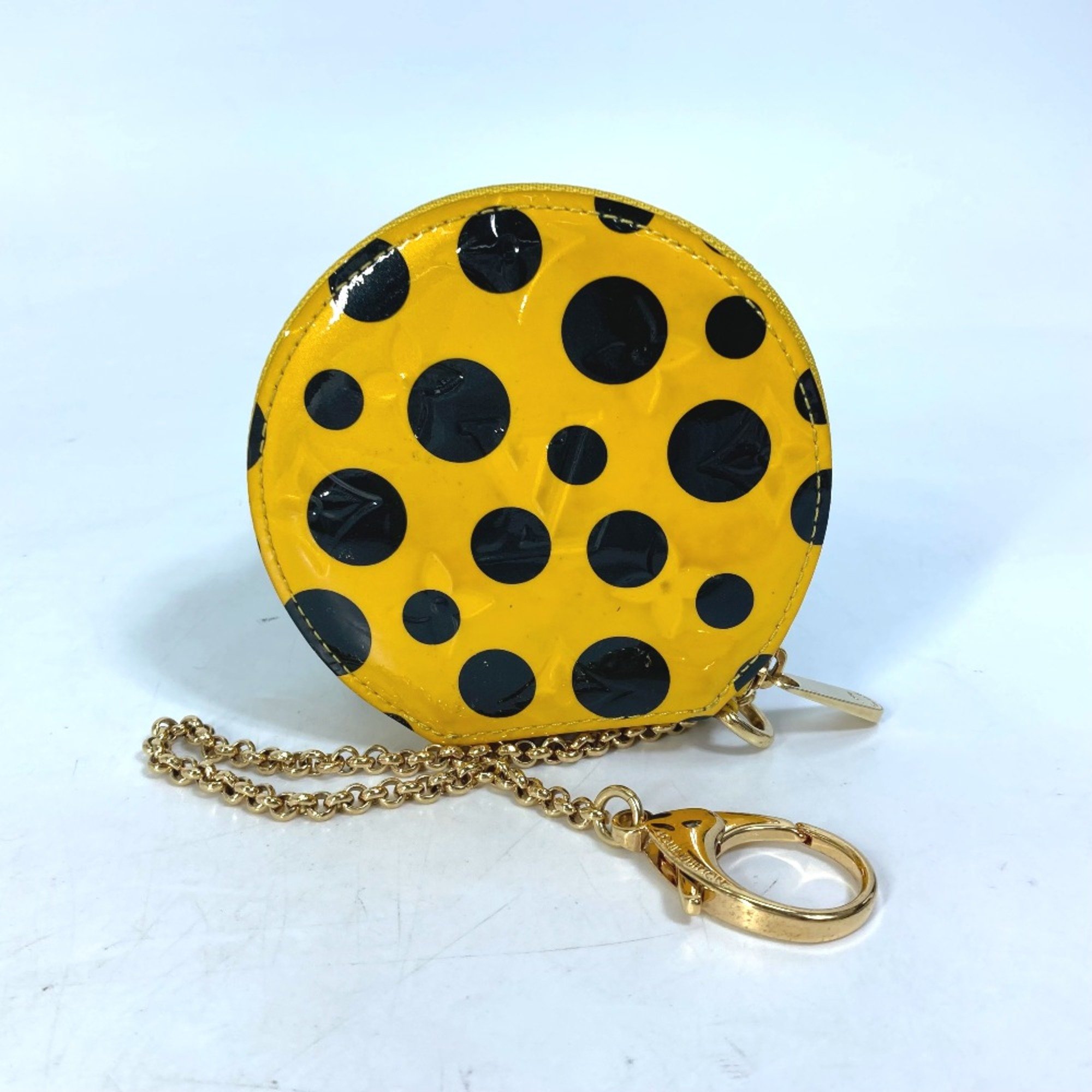 Louis Vuitton M91569 Kusama Yayoi Collaboration Coin Compartment Wallet with Chain coin purse yellow Black