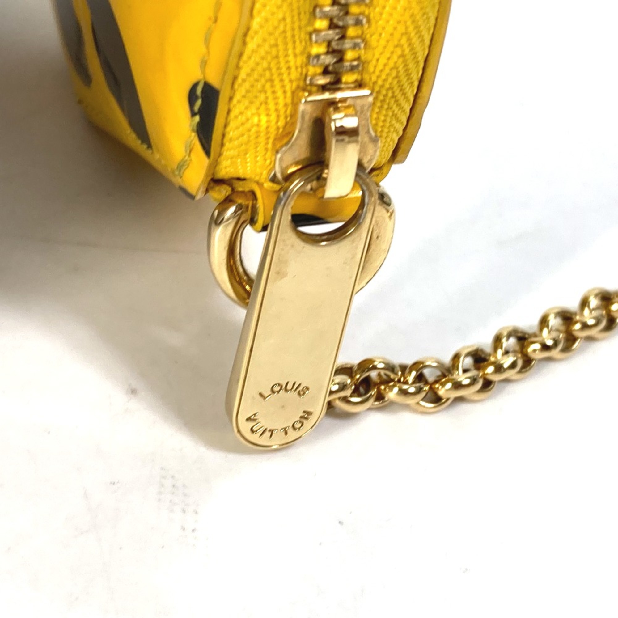 Louis Vuitton M91569 Kusama Yayoi Collaboration Coin Compartment Wallet with Chain coin purse yellow Black