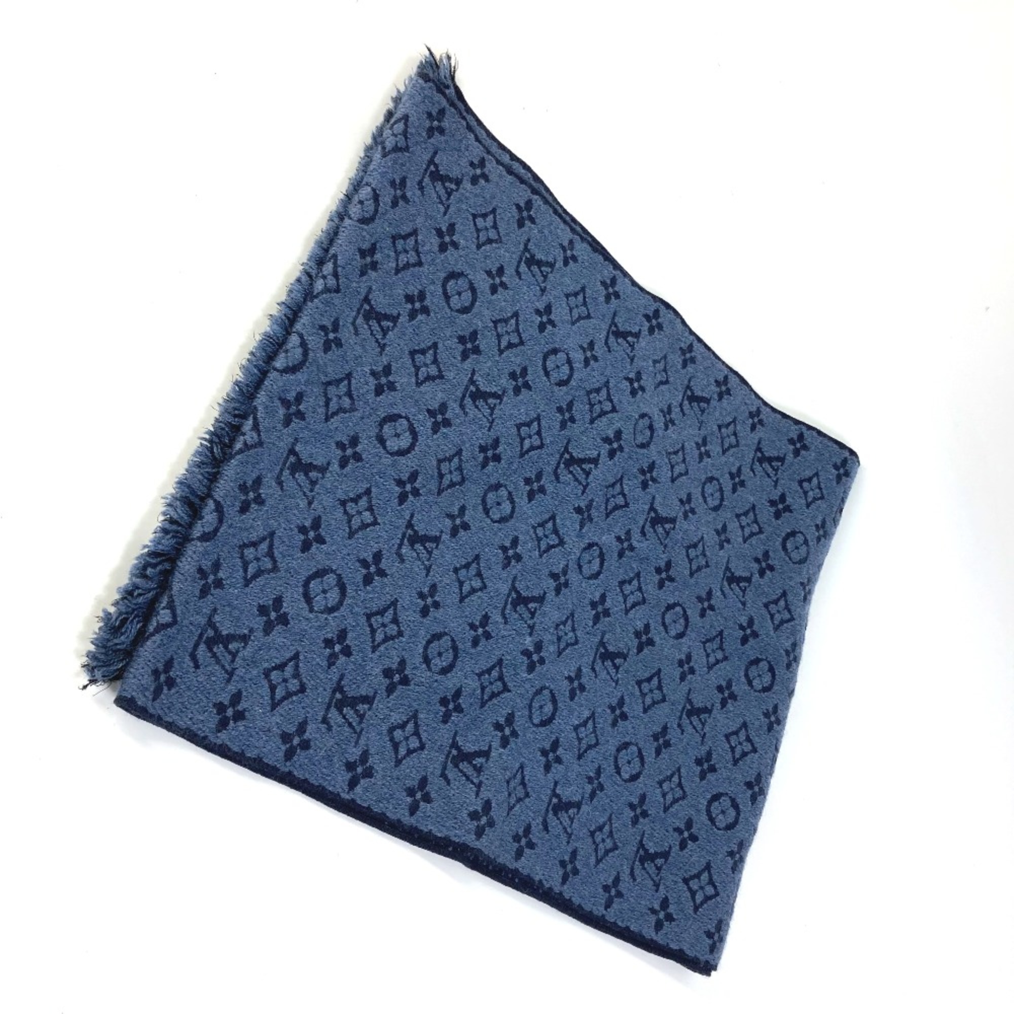 Louis Vuitton M78525 Monogram fringe Scarf Navy