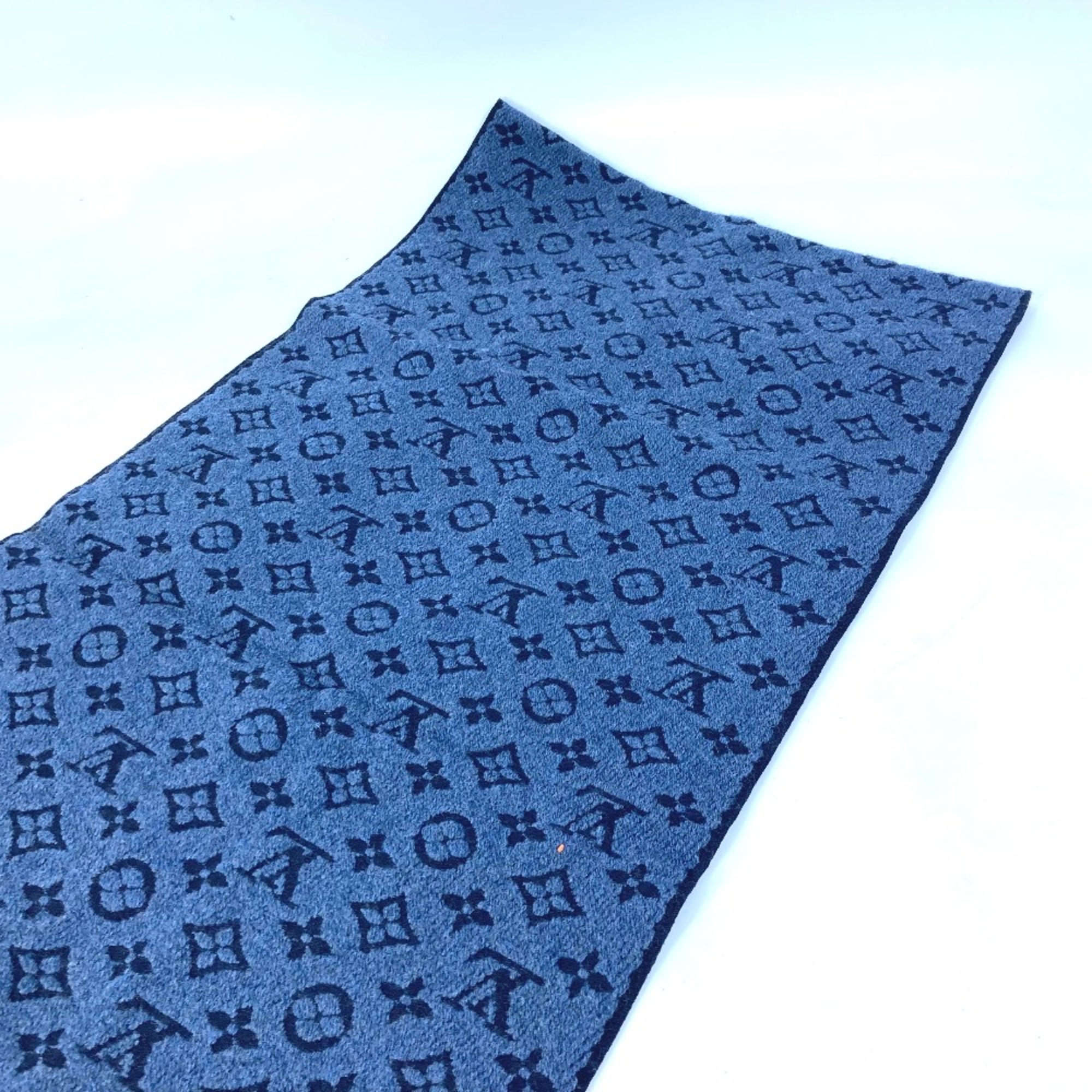 Louis Vuitton M78525 Monogram fringe Scarf Navy