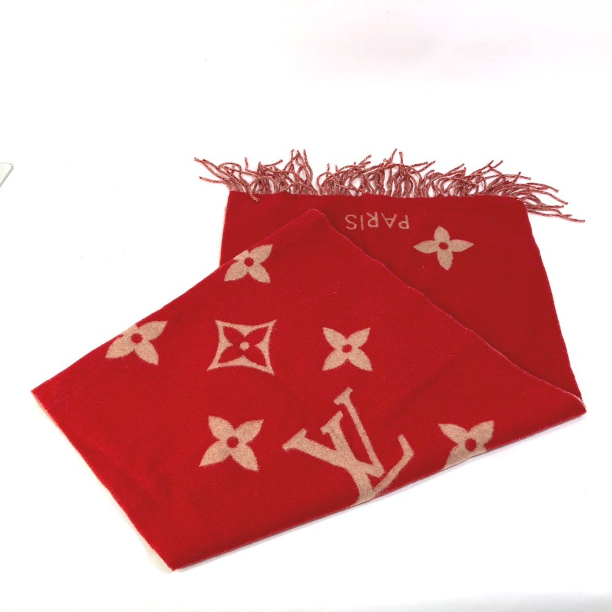 Louis Vuitton M78124 Monogram Giant fringe Scarf Rouge Beige/Red