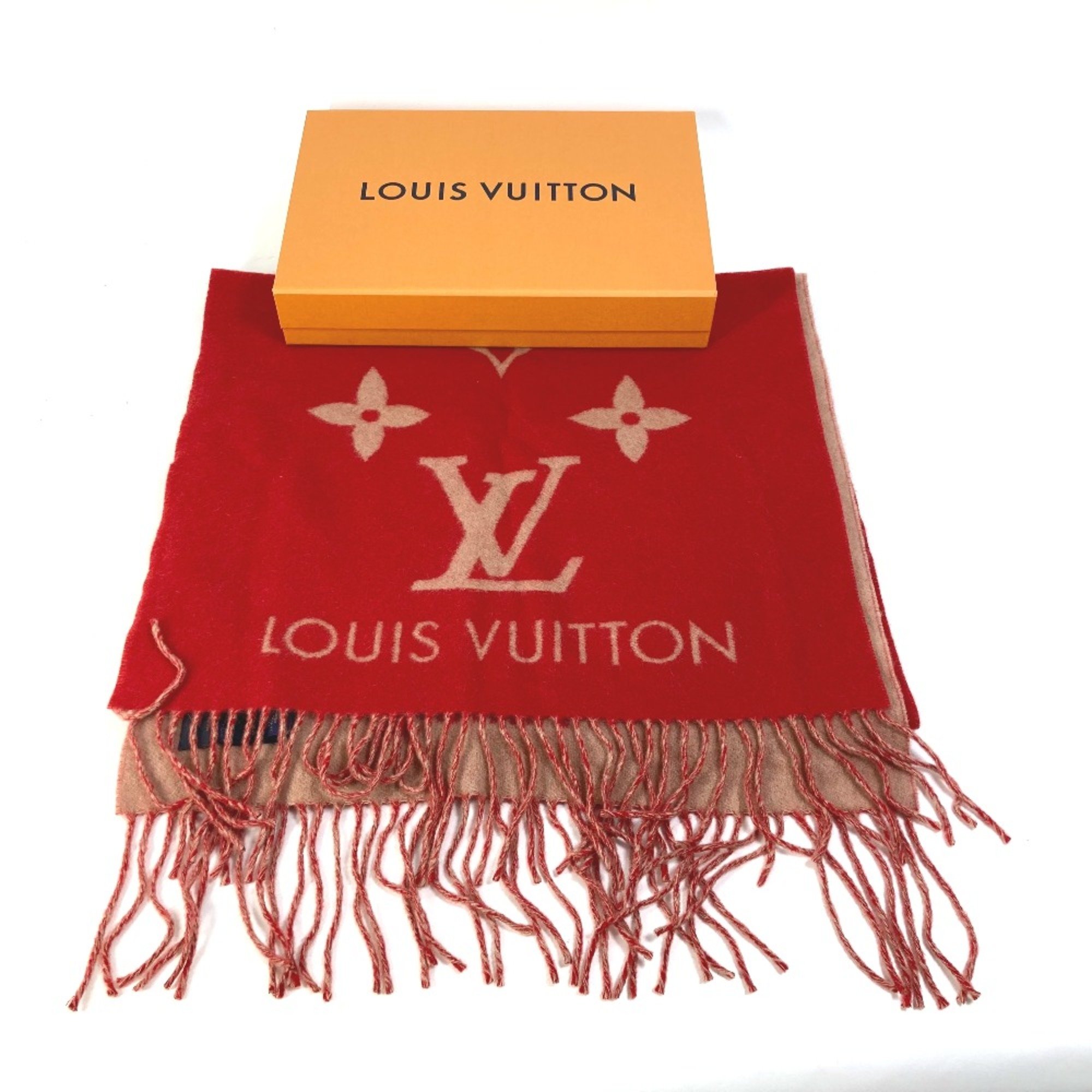 Louis Vuitton M78124 Monogram Giant fringe Scarf Rouge Beige/Red