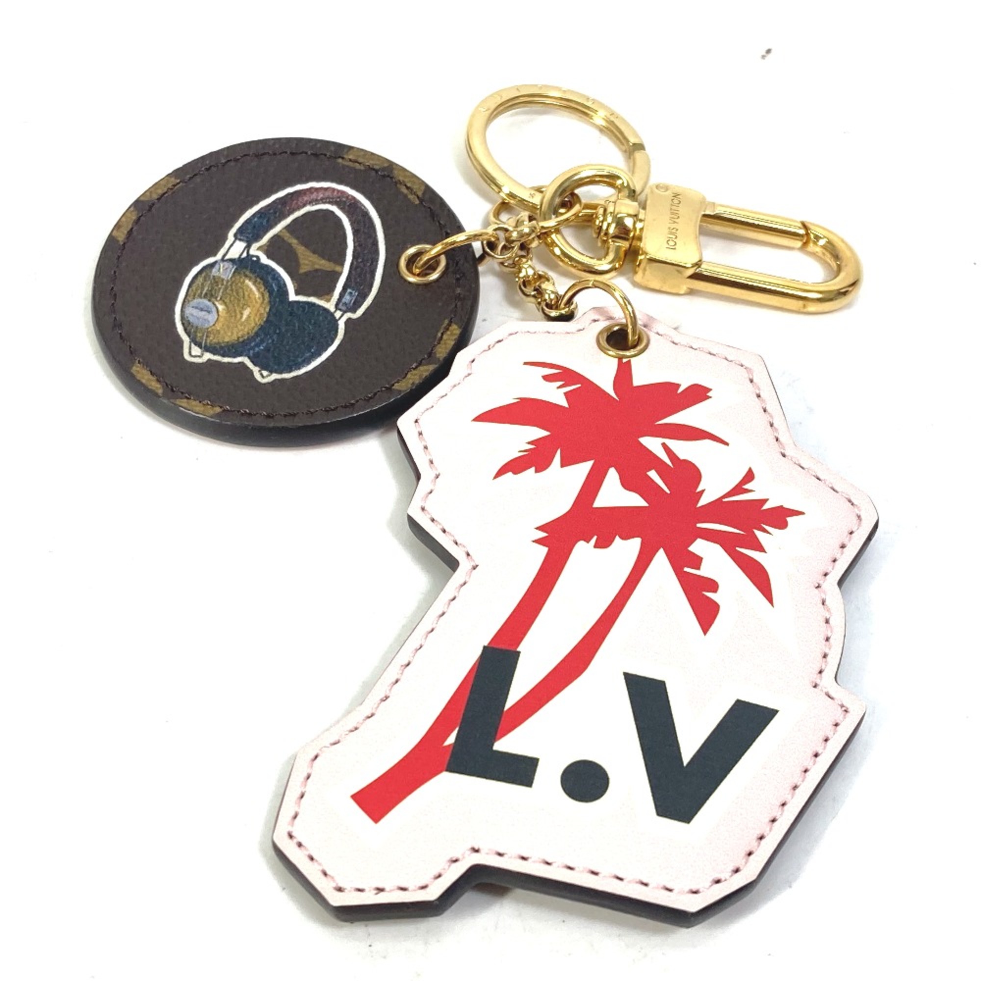 Louis Vuitton M62740 Monogram Bag Charm Palm Tree Headphones Key Holder pink