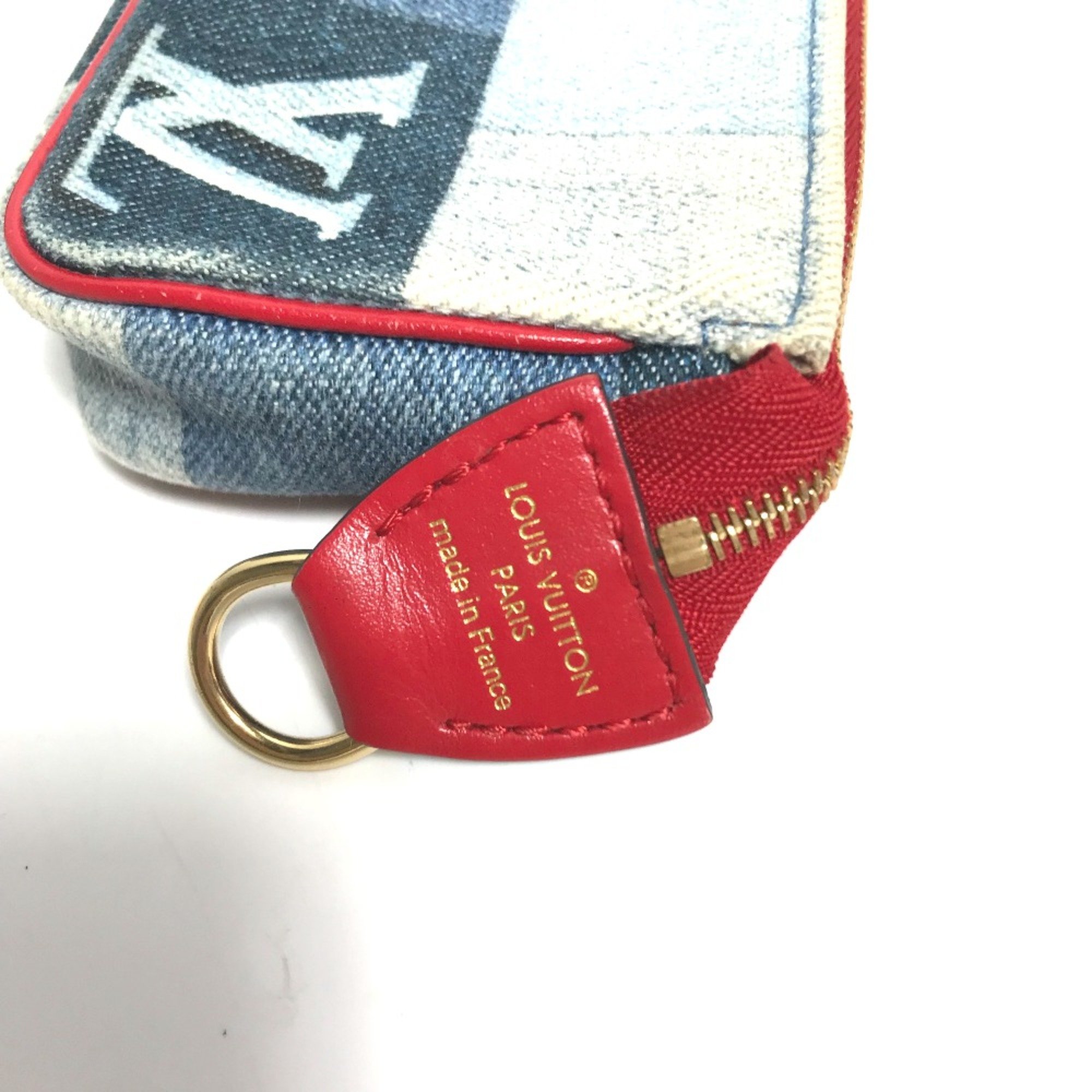 Louis Vuitton M68760 MonogramDenim Wallet Coin Compartment coin purse blue Red