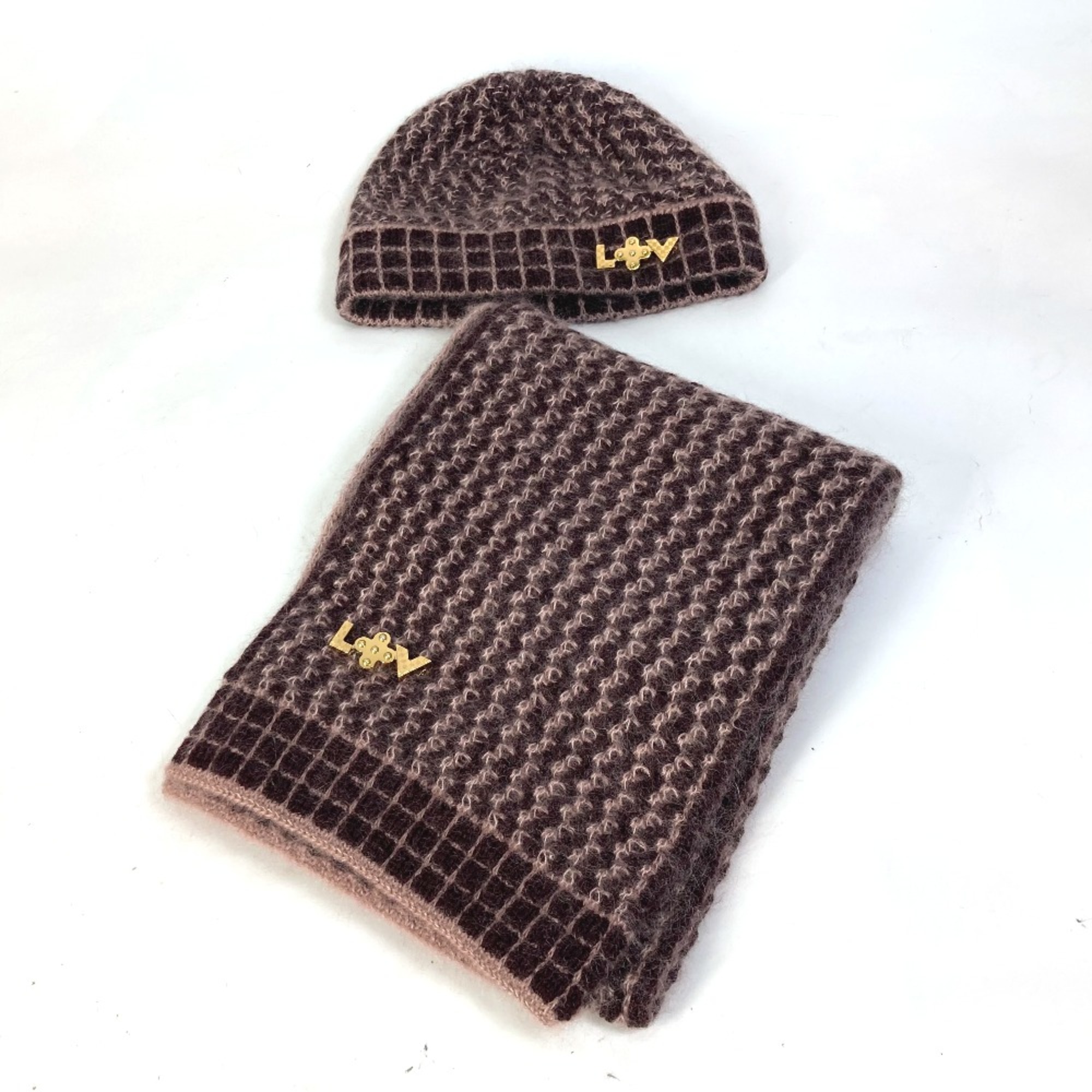 Louis Vuitton M75053&M75093 beanie hat knit hat knit cap knit hat muffler set Scarf Wine red Based