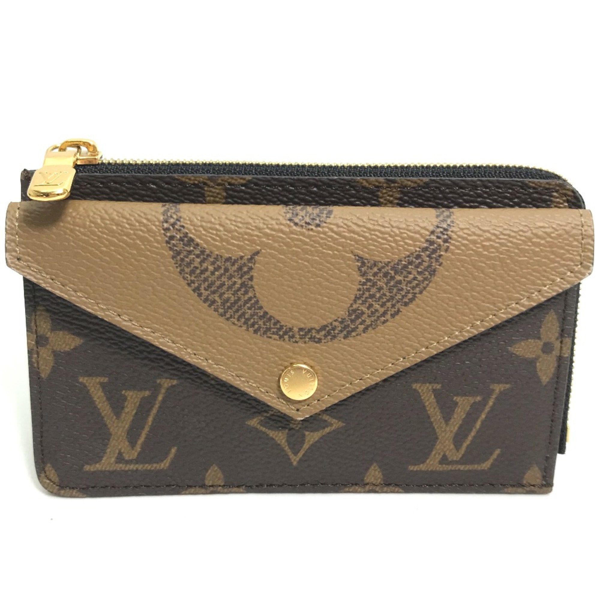 Louis Vuitton M81303 Monogram Giant Reverse L-shaped zipper Wallet Coin Compartment coin purse Brown