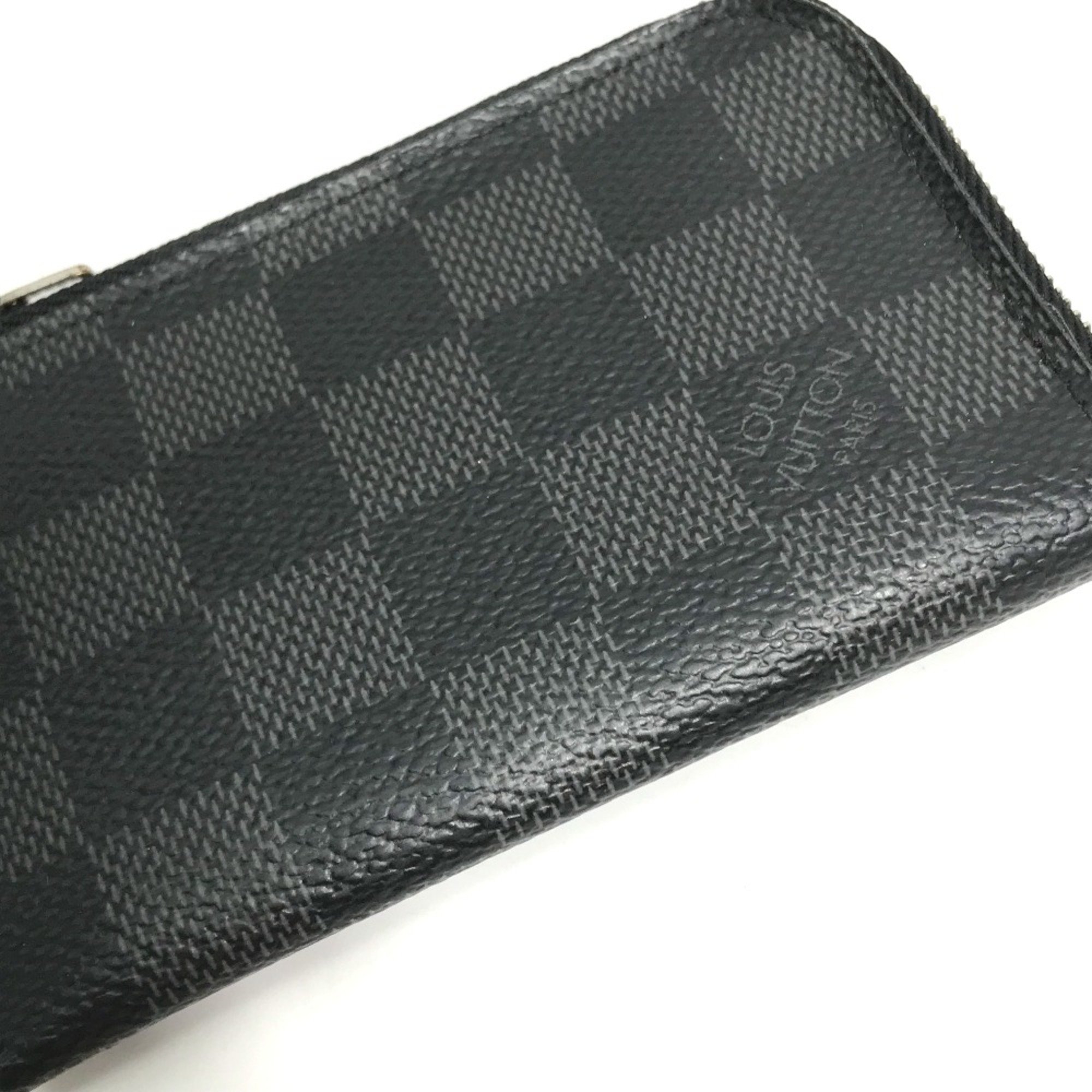 Louis Vuitton N61237 Damier Graphite L-shaped zipper coin purse Coin Compartment coin purse Black