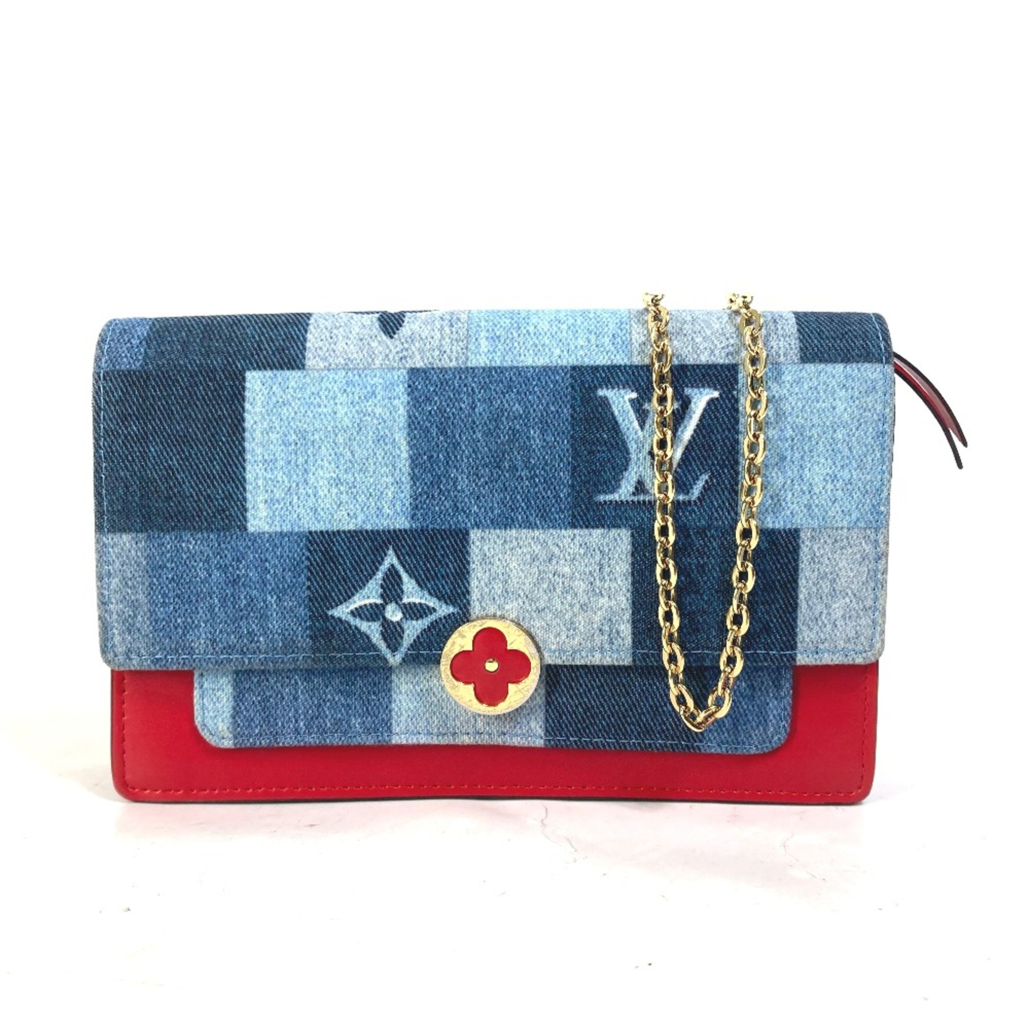 Louis Vuitton M69036 MonogramDenim Chain Wallet Long Wallet Shoulder Bag blue Red