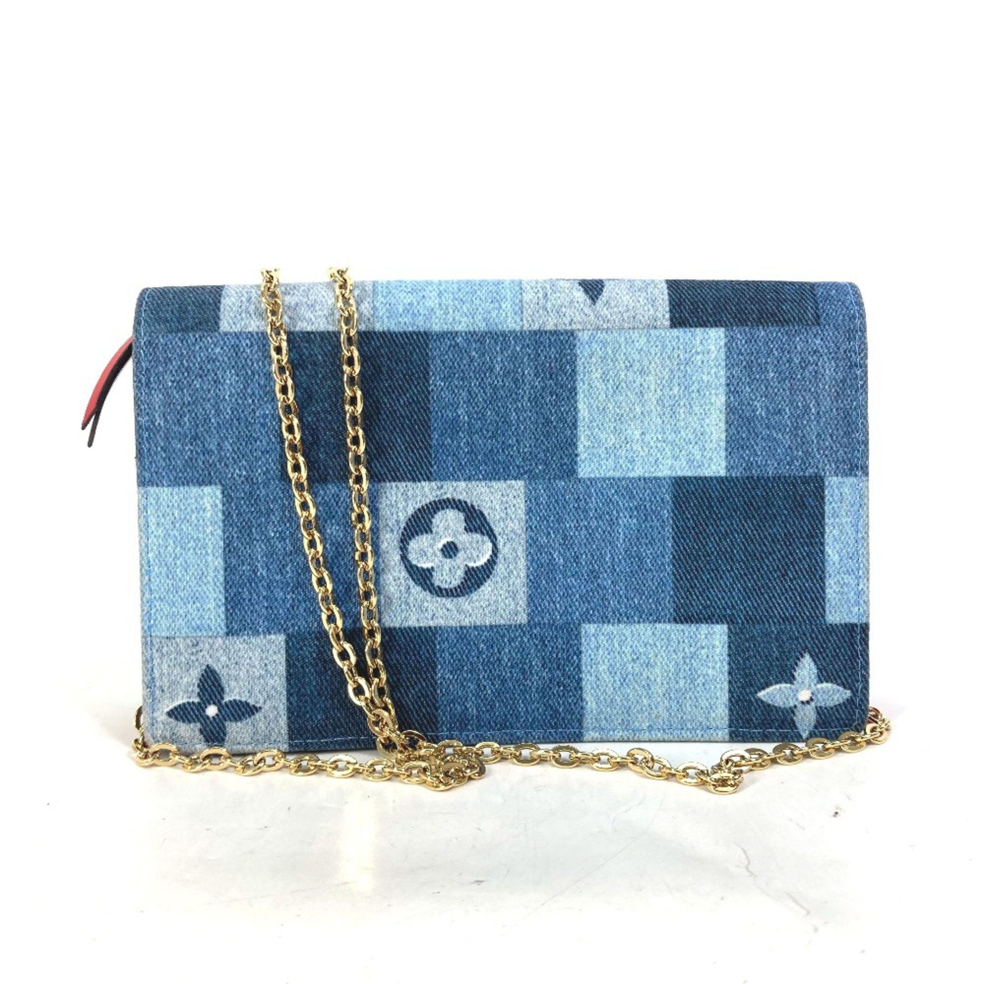 Louis Vuitton M69036 MonogramDenim Chain Wallet Long Wallet Shoulder Bag blue Red