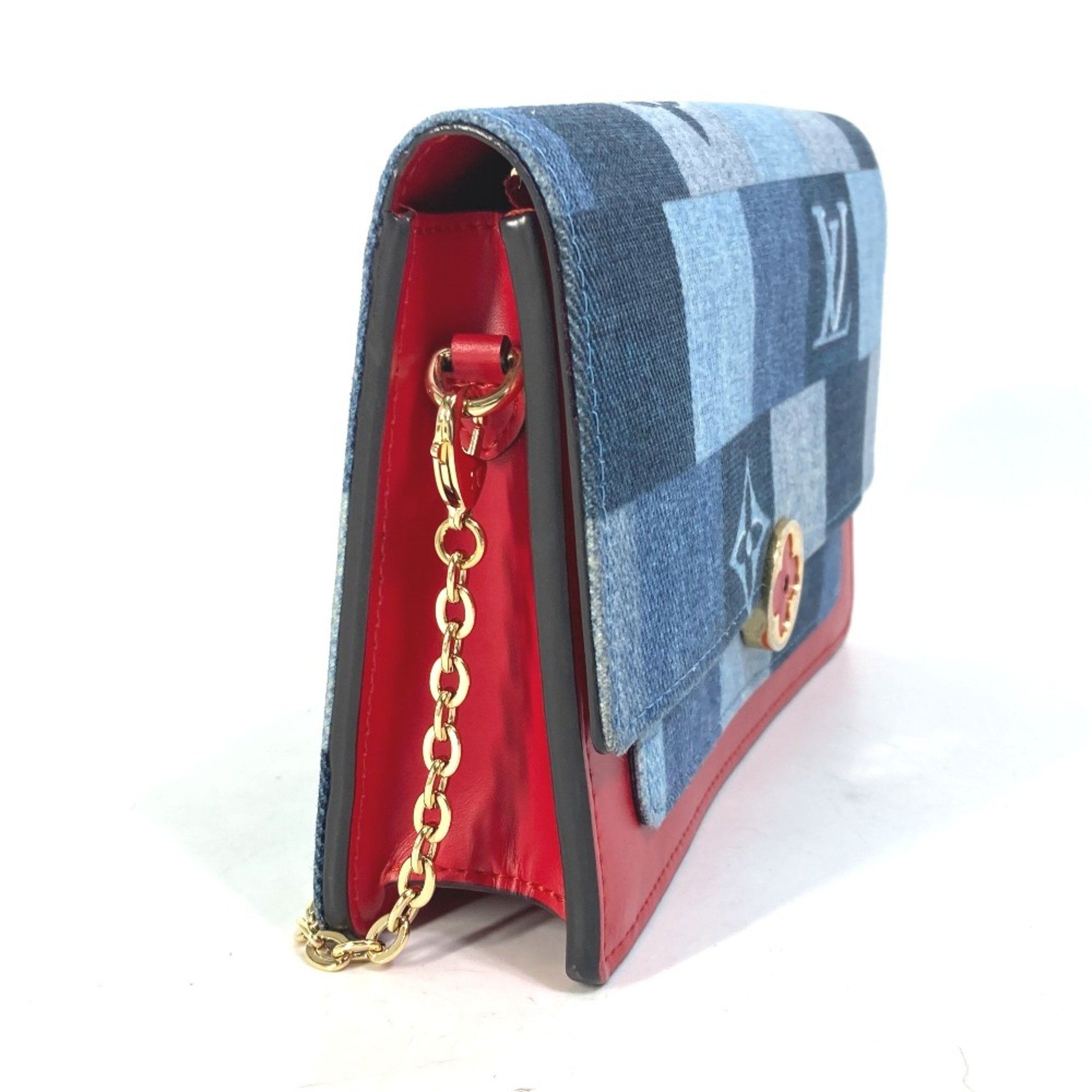 Louis Vuitton M69036 MonogramDenim Chain Wallet Long Wallet Shoulder Bag blue Red