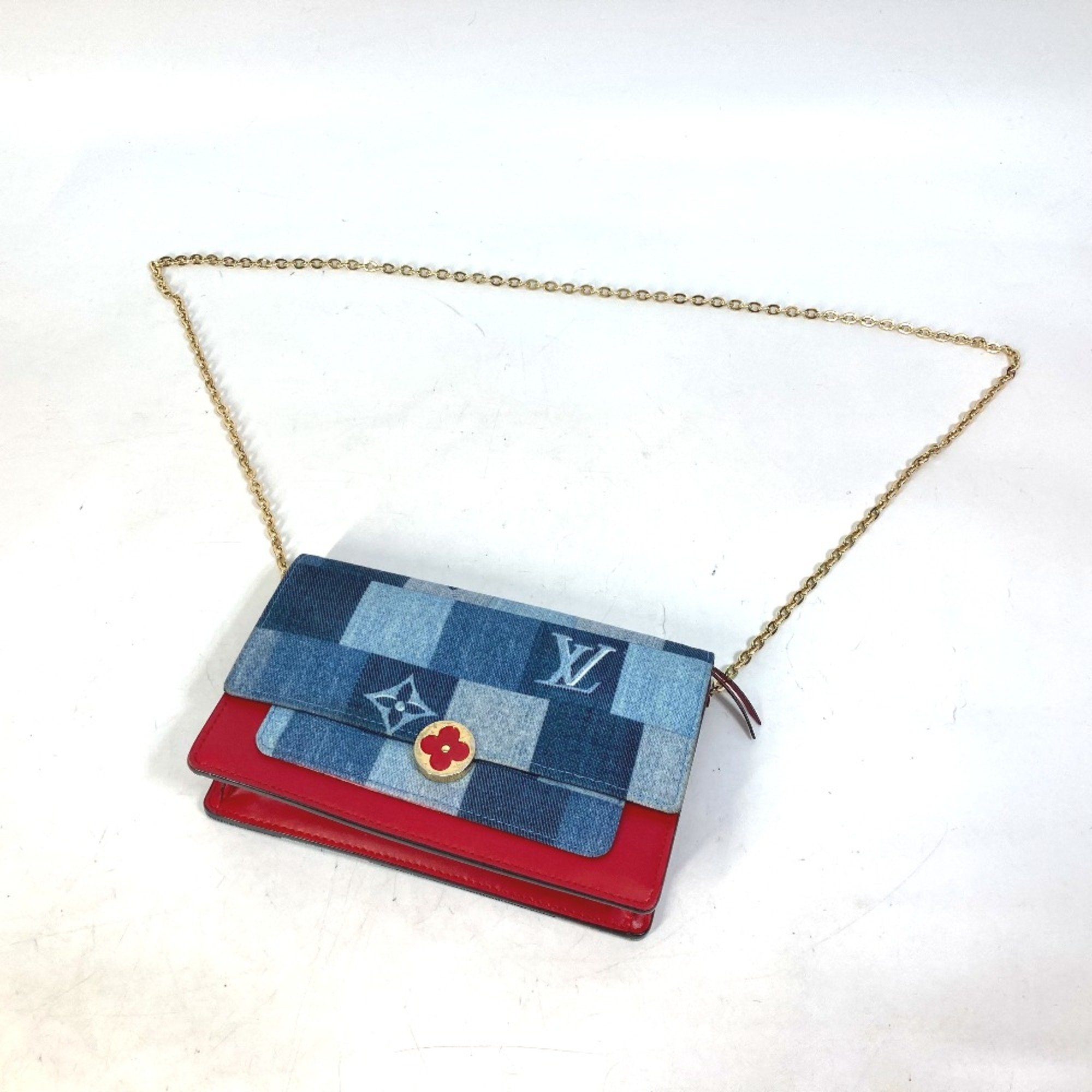 Louis Vuitton M69036 MonogramDenim Chain Wallet Long Wallet Shoulder Bag blue Red