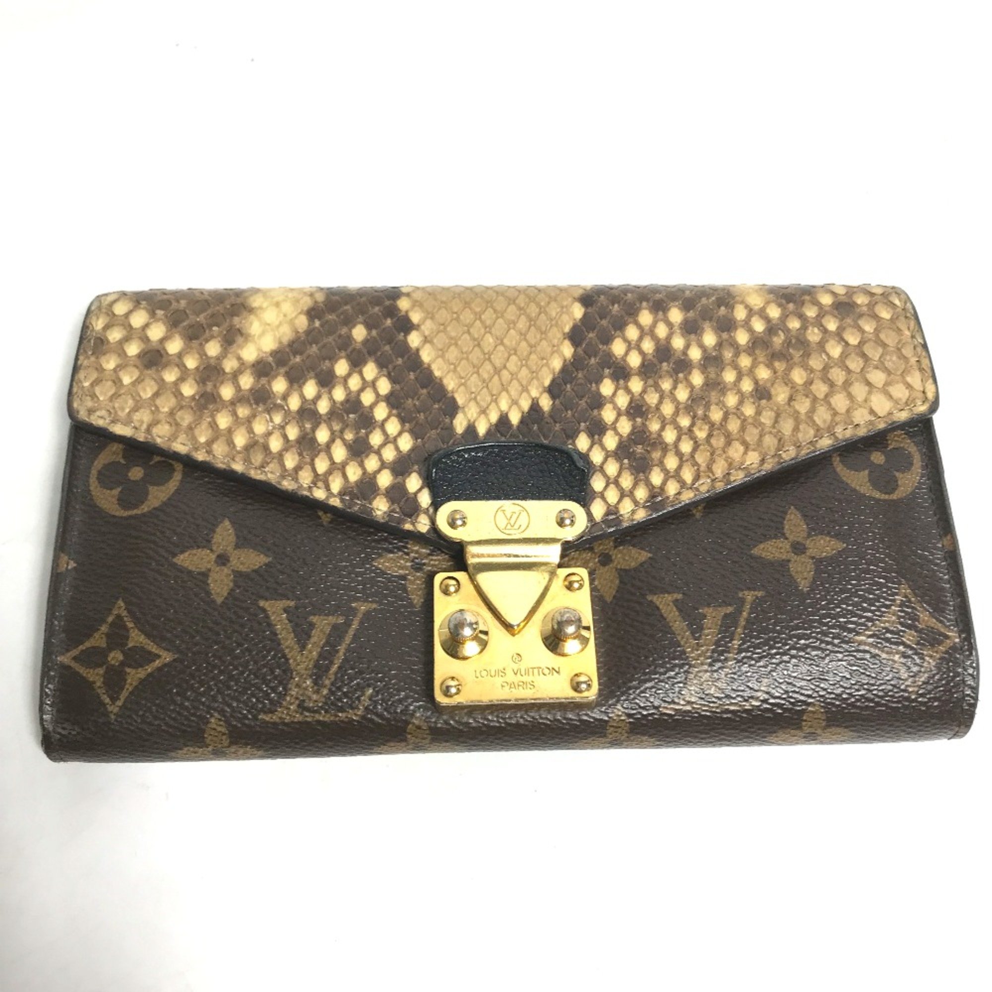 Louis Vuitton N90099 Monogram Exotic flap Long Wallet Brown