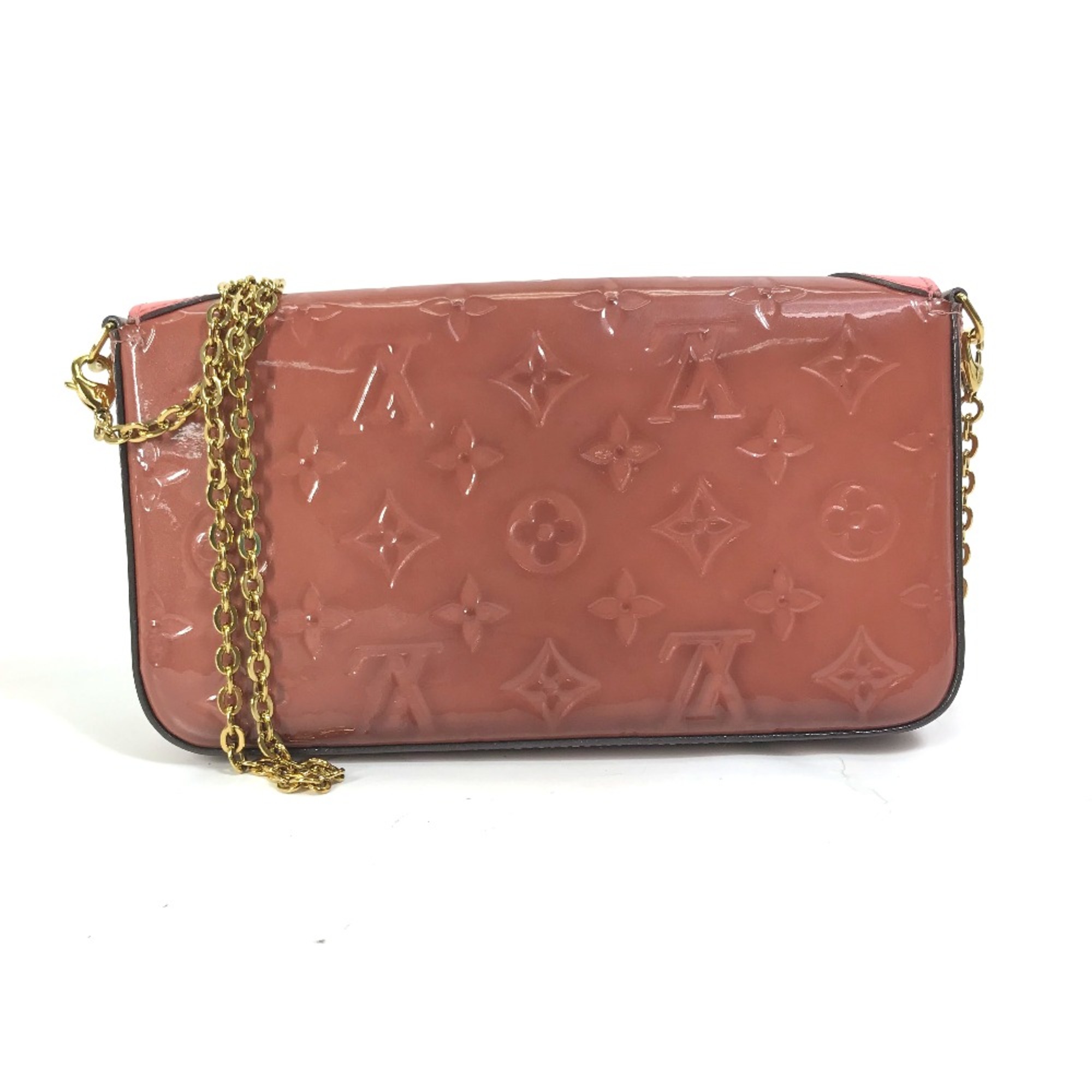 Louis Vuitton M62767 MonogramVernis Chain Wallet Long Wallet Long Wallet Shoulder Bag pink