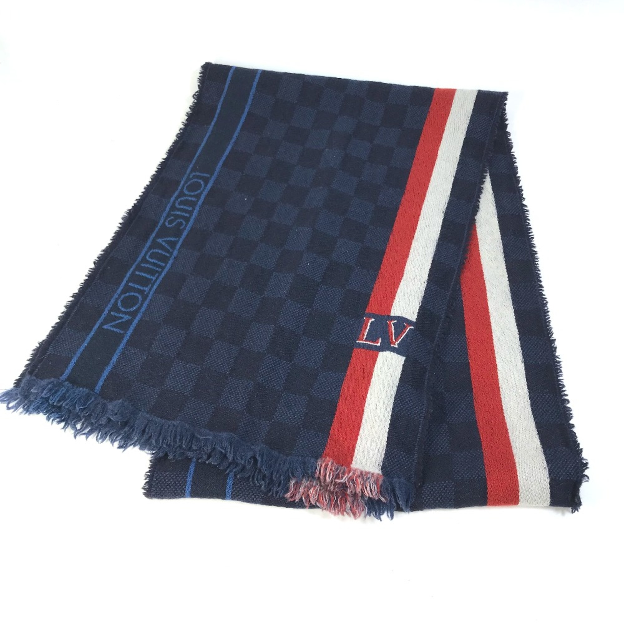 Louis Vuitton M70338 fringe Scarf Navy Red