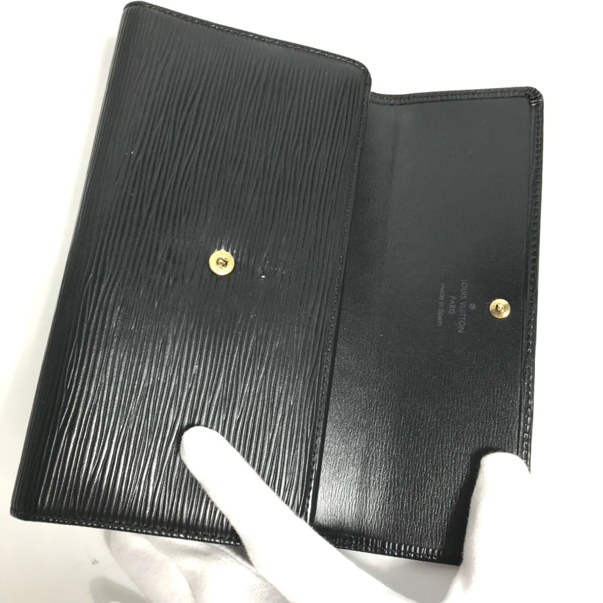 Louis Vuitton M63382 Epi Trifold Long Wallet Noir Black