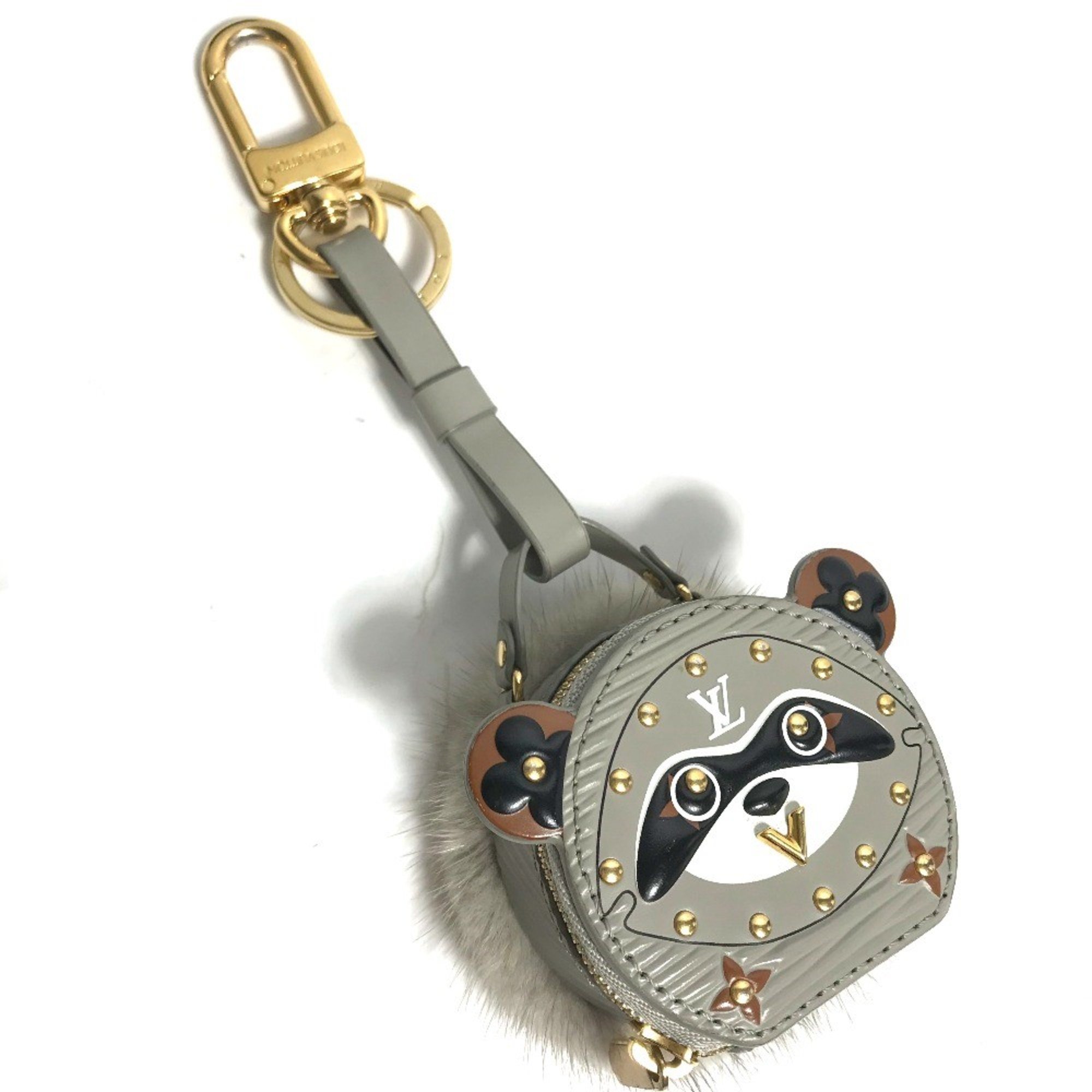 Louis Vuitton M69019 Epi Bag Charm Raccoon Key Holder gray