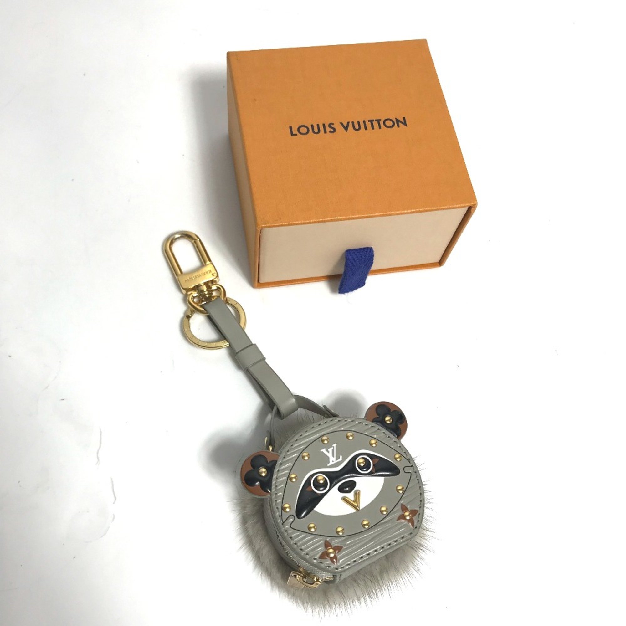 Louis Vuitton M69019 Epi Bag Charm Raccoon Key Holder gray