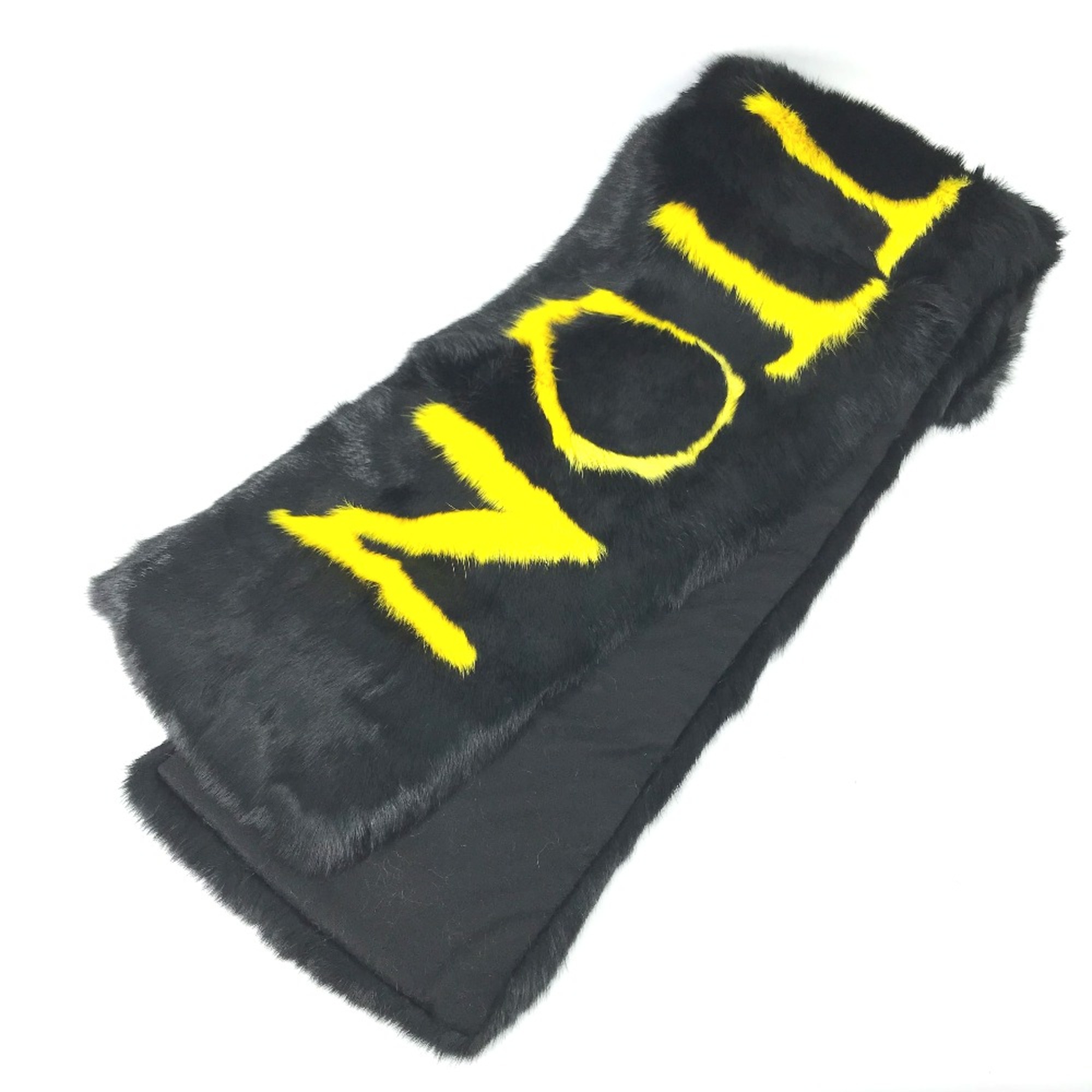 Louis Vuitton M71216 Logo Bicolor Tippet fur Scarf Black yellow