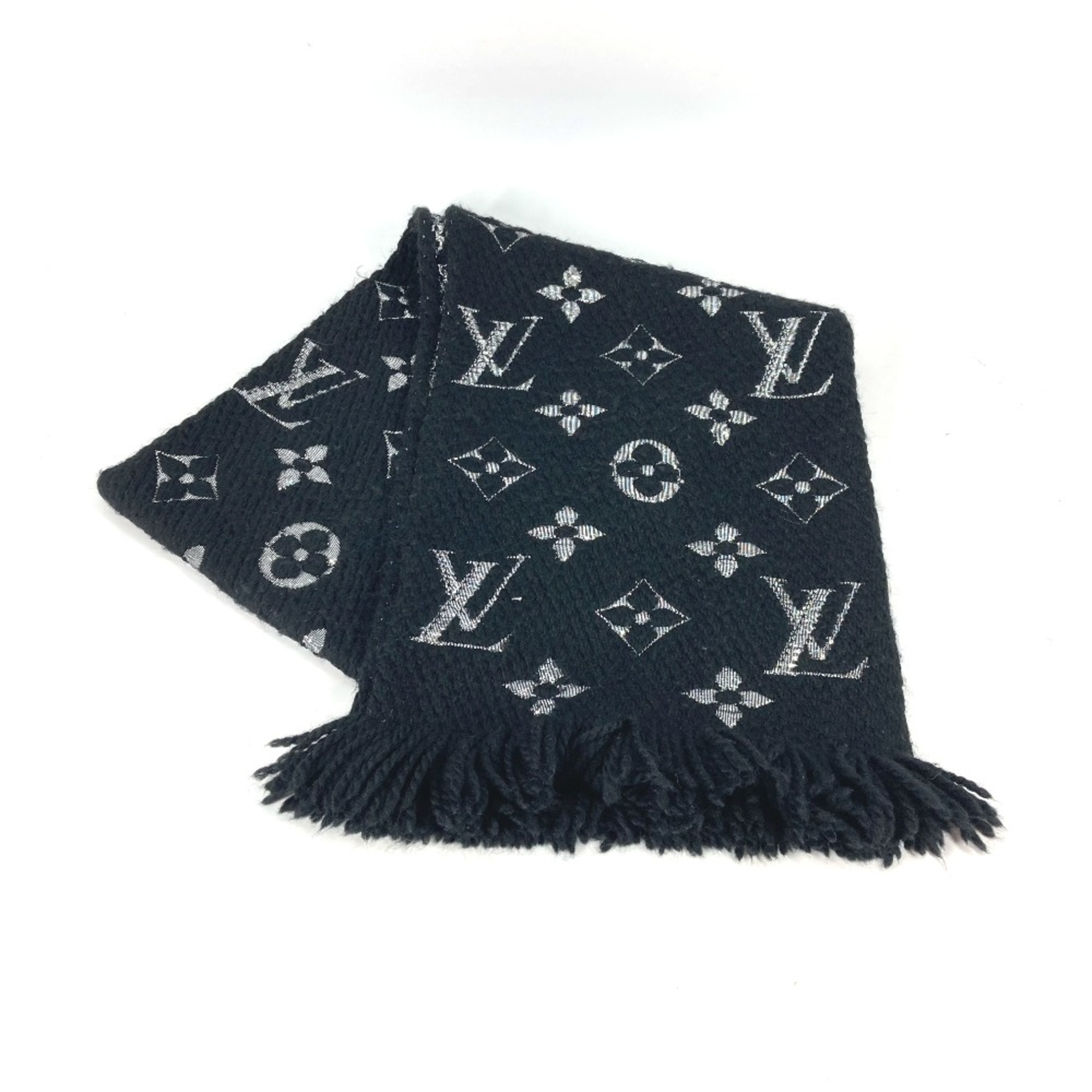 Louis Vuitton M75833 fringe metallic Scarf Black Silver