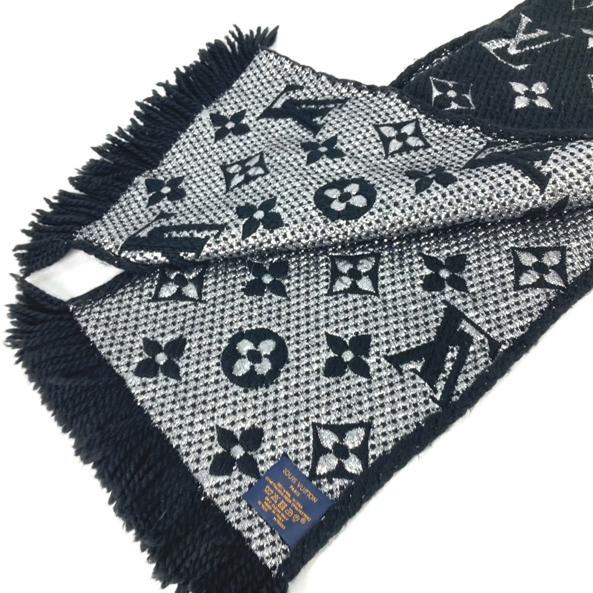 Louis Vuitton M75833 fringe metallic Scarf Black Silver