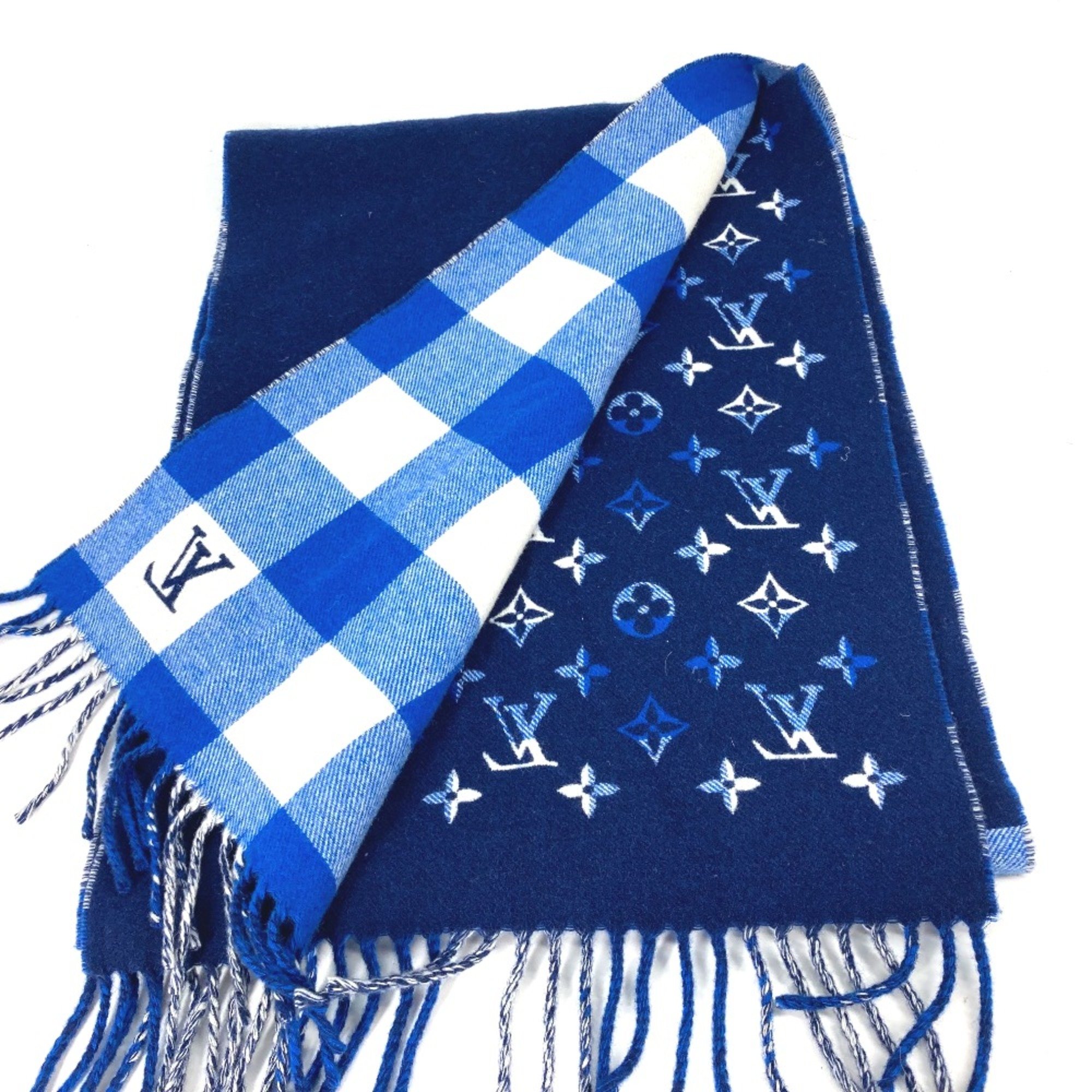 Louis Vuitton M76588 fringe Scarf blue White