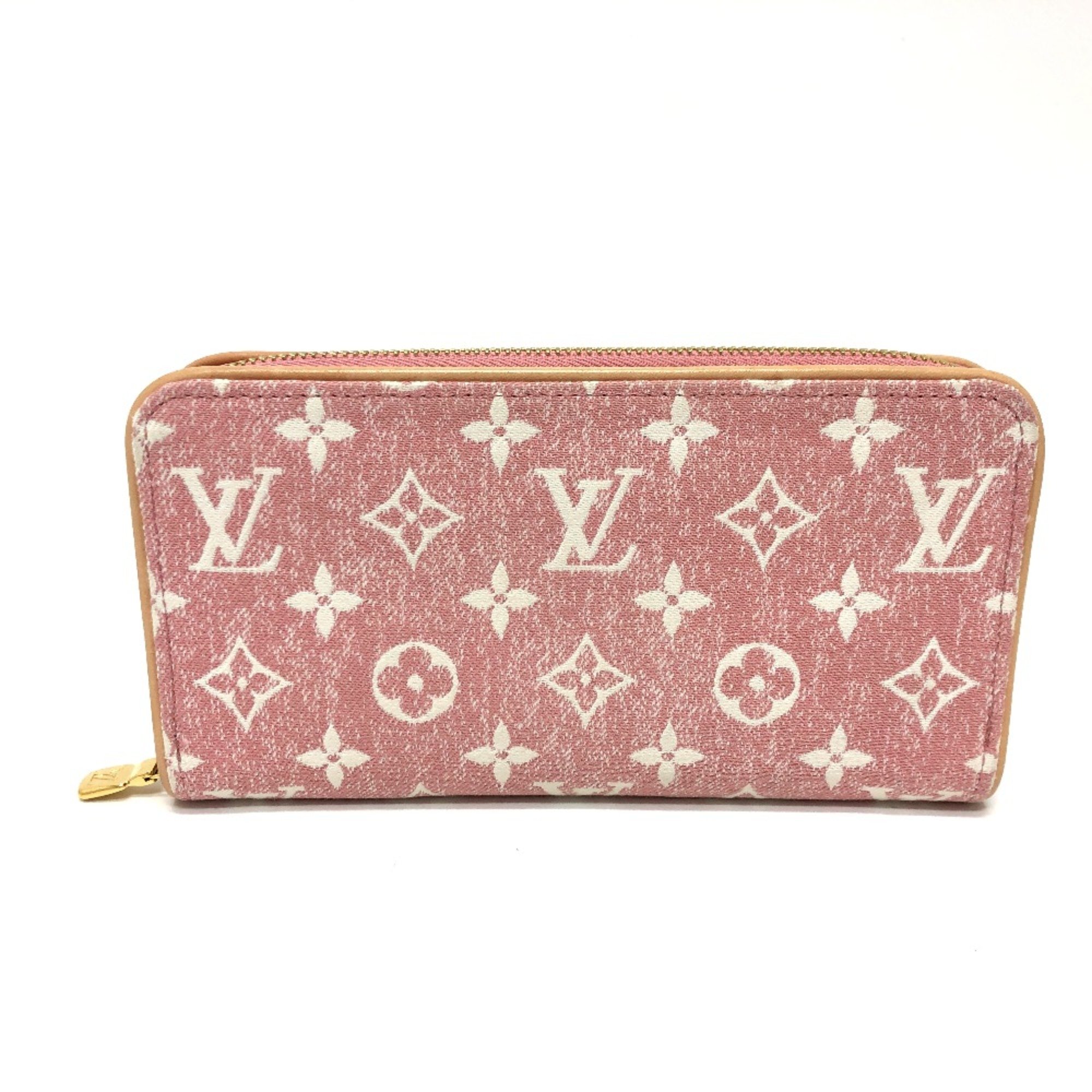 Louis Vuitton M81182 MonogramDenim Zip Around Long Wallet pink GoldHardware