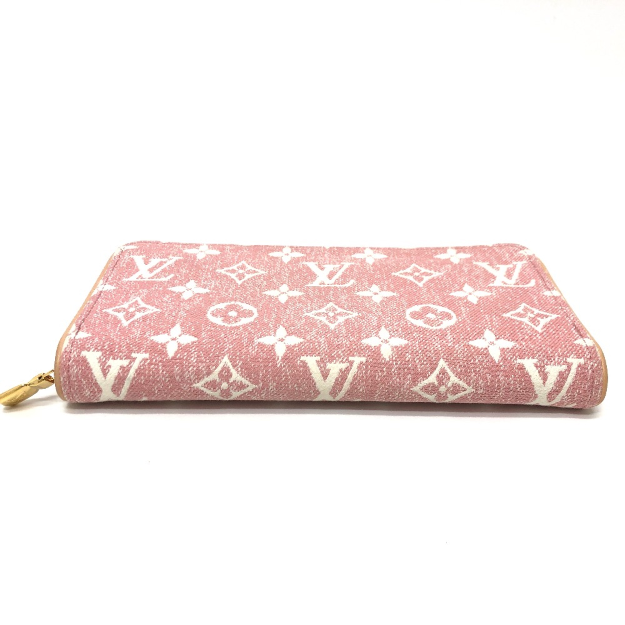 Louis Vuitton M81182 MonogramDenim Zip Around Long Wallet pink GoldHardware