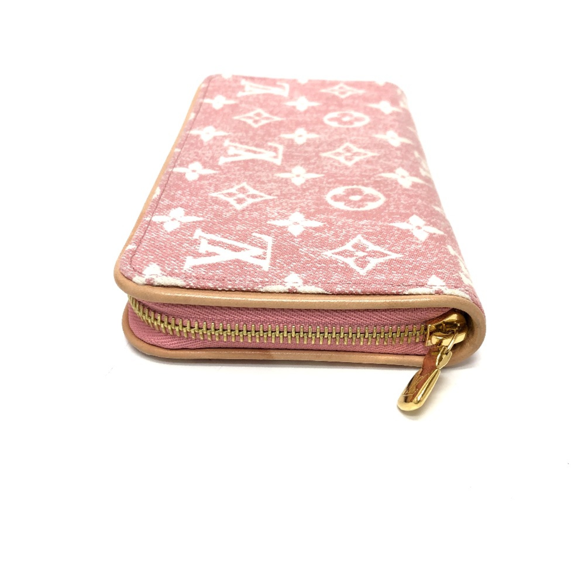 Louis Vuitton M81182 MonogramDenim Zip Around Long Wallet pink GoldHardware