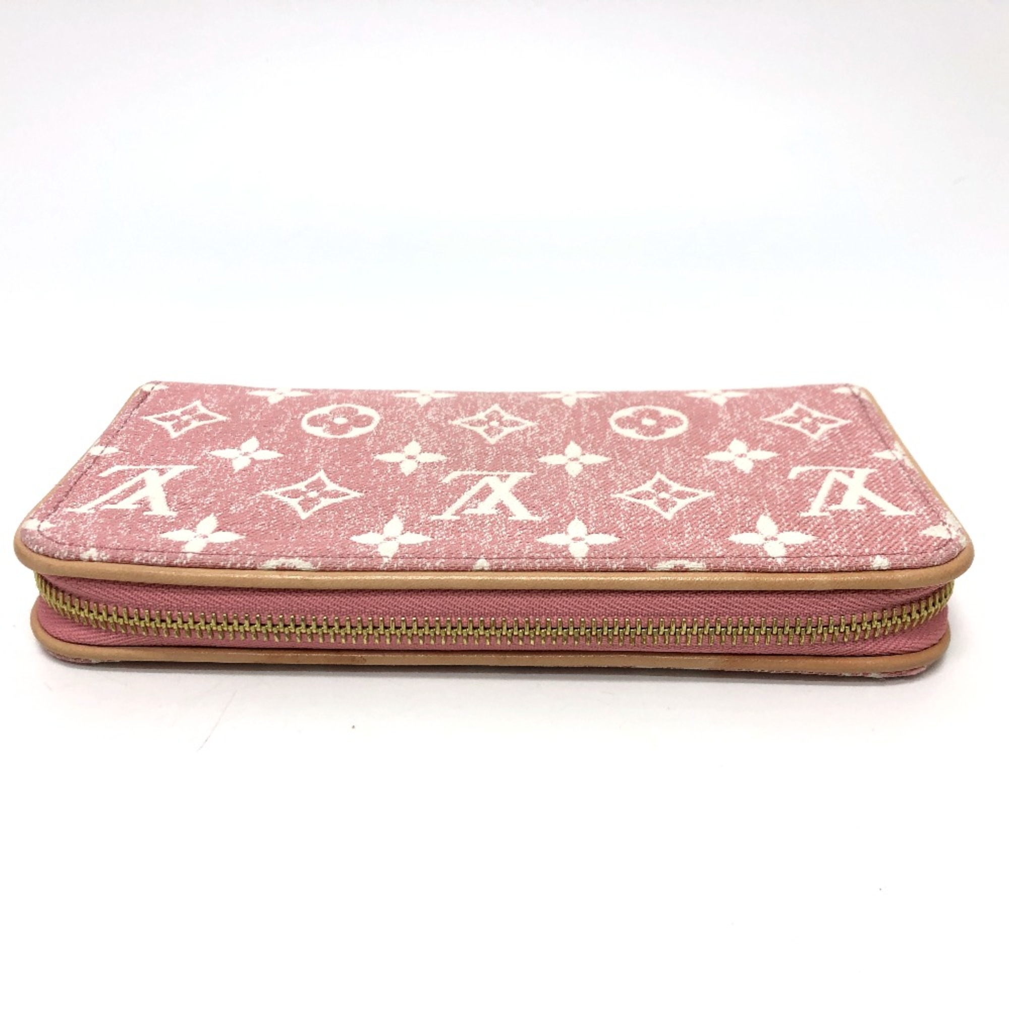 Louis Vuitton M81182 MonogramDenim Zip Around Long Wallet pink GoldHardware