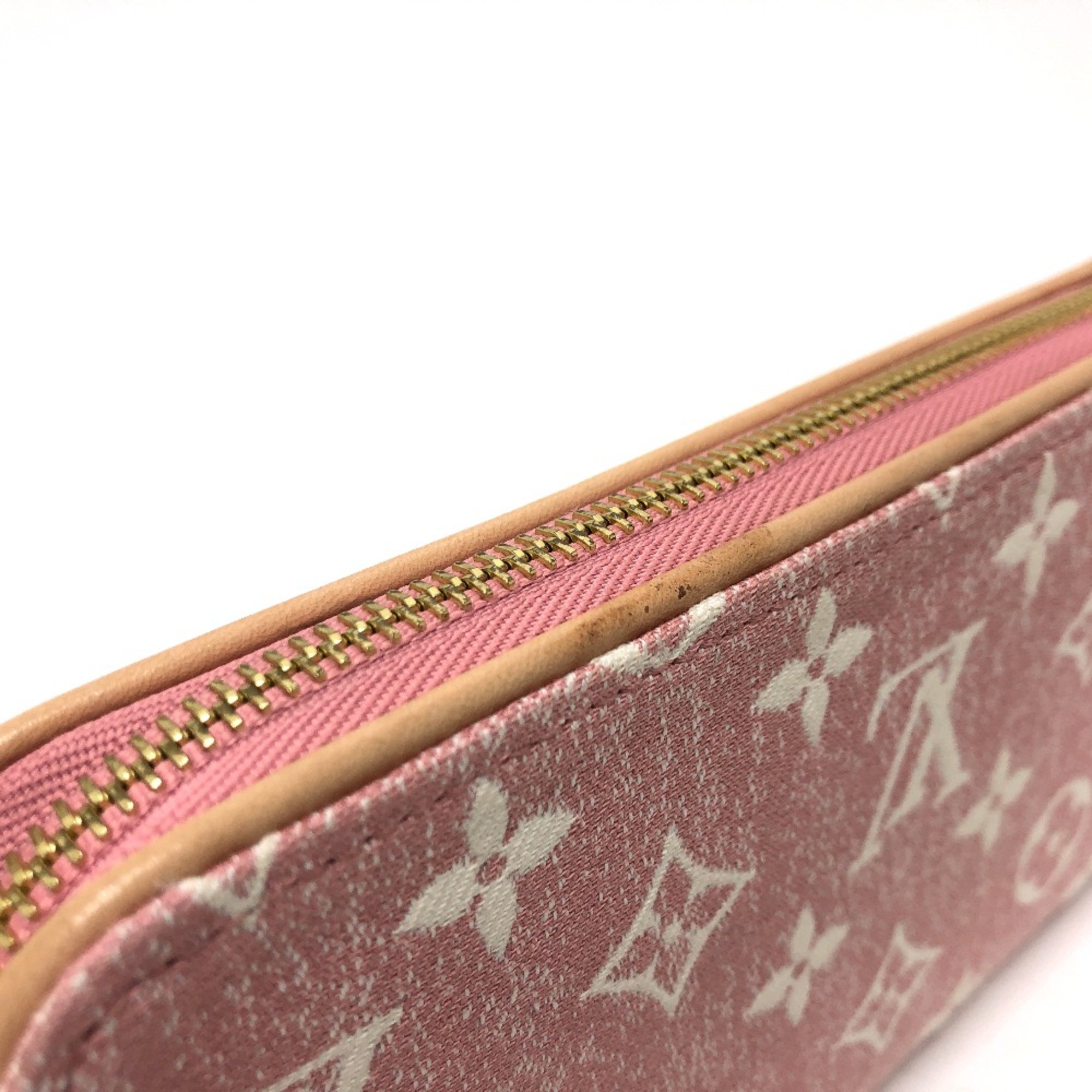 Louis Vuitton M81182 MonogramDenim Zip Around Long Wallet pink GoldHardware