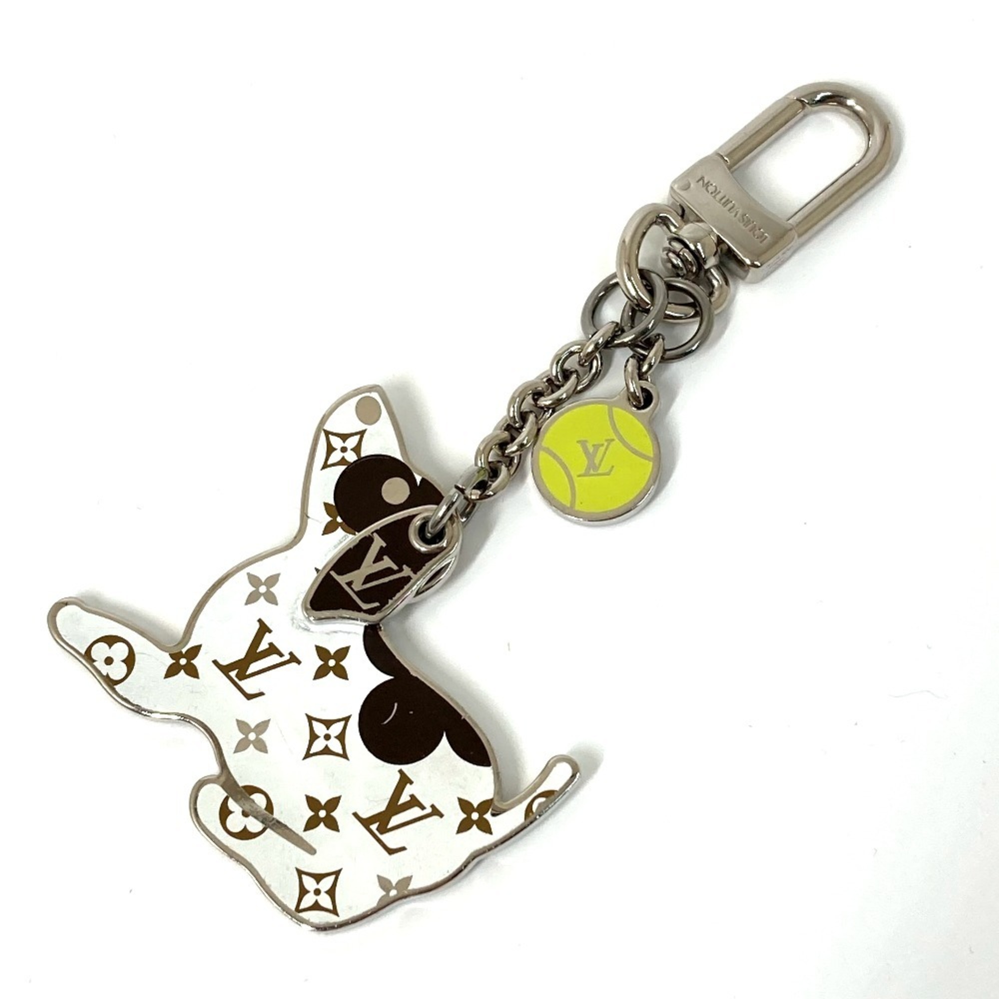 Louis Vuitton M00747 Animal Dog DOG Monogram Charm Key Holder White Silver