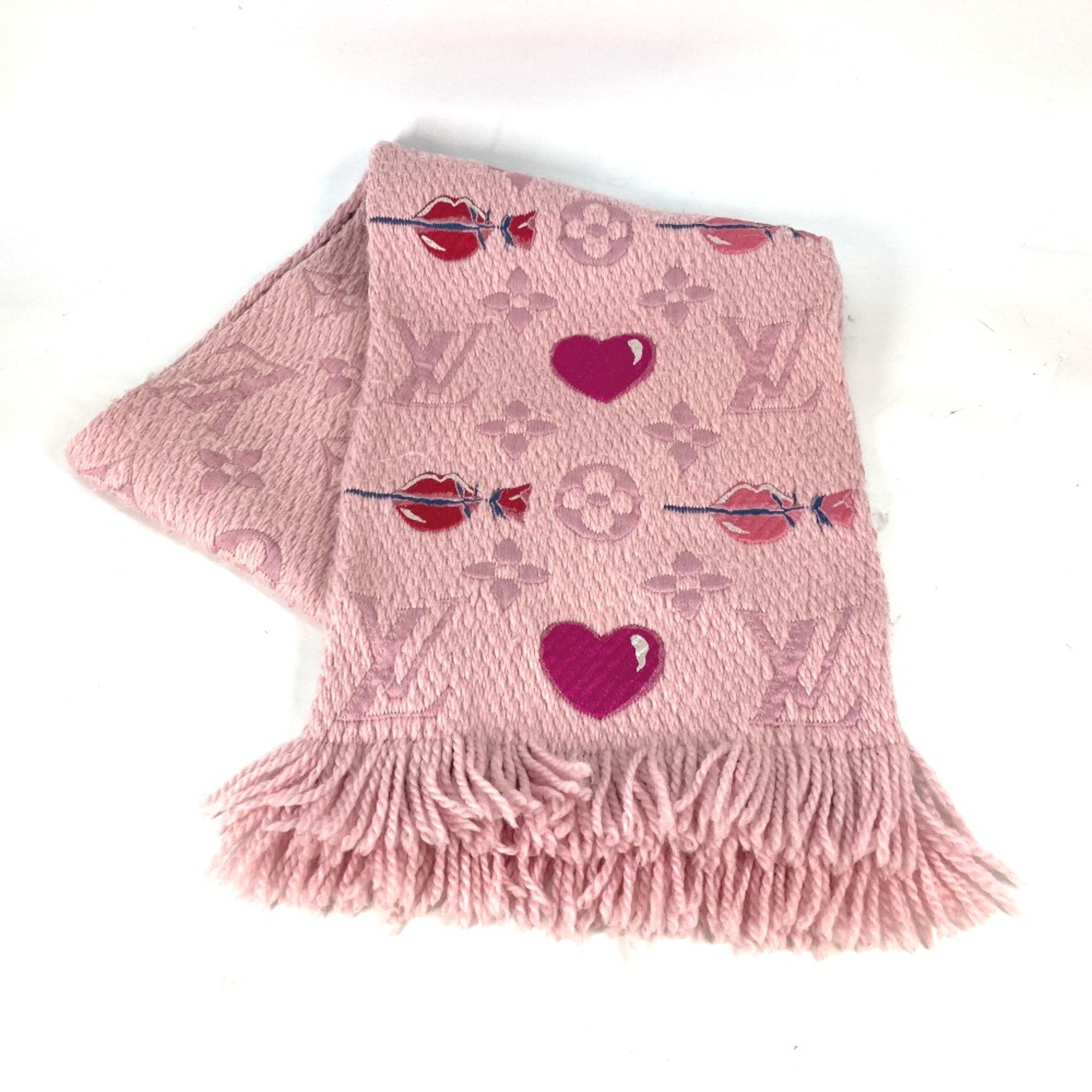 Louis Vuitton M71587 heart lip lips fringe Scarf pink Red