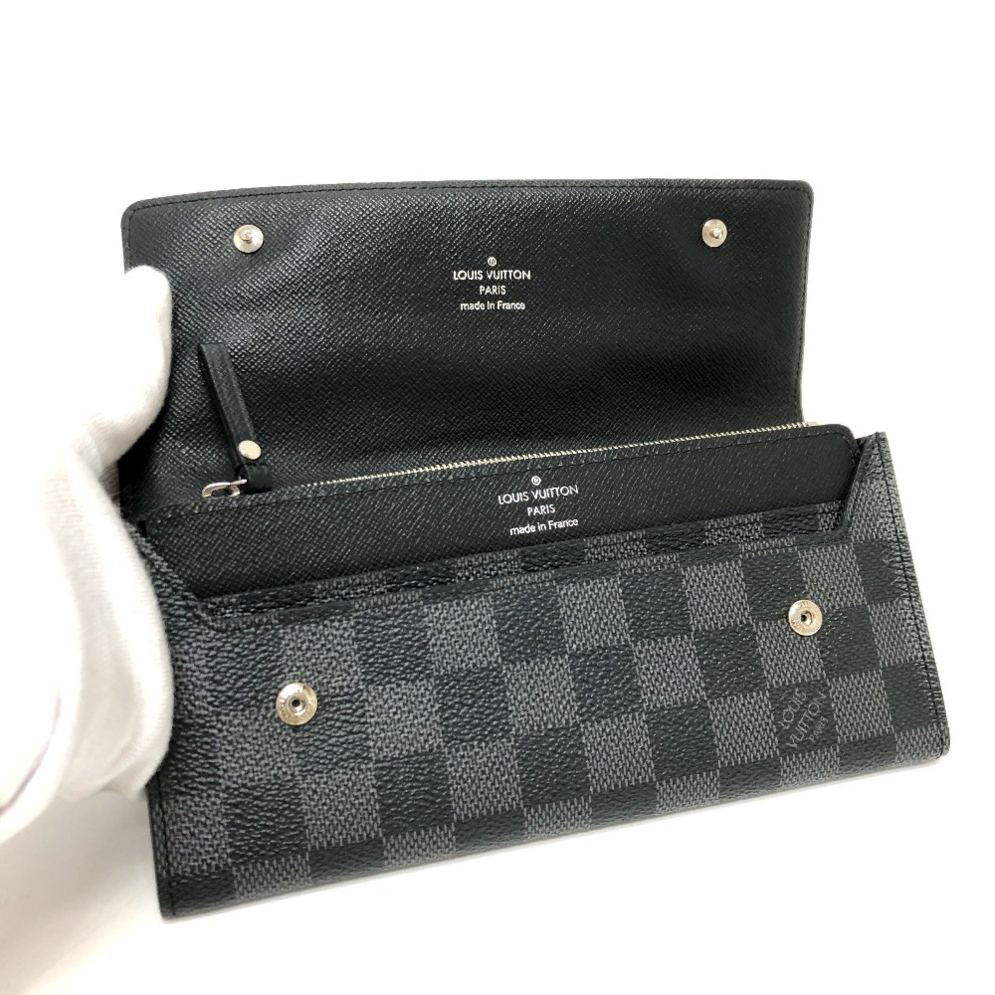 Louis Vuitton N63084 Damier Graphite Wallet Long Wallet Black SilverHardware