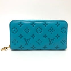 Louis Vuitton M81512 Monogram emboss Zip Around Long Wallet blue GoldHardware