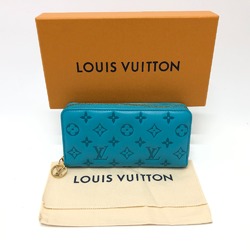 Louis Vuitton M81512 Monogram emboss Zip Around Long Wallet blue GoldHardware