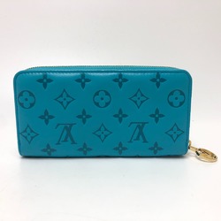 Louis Vuitton M81512 Monogram emboss Zip Around Long Wallet blue GoldHardware