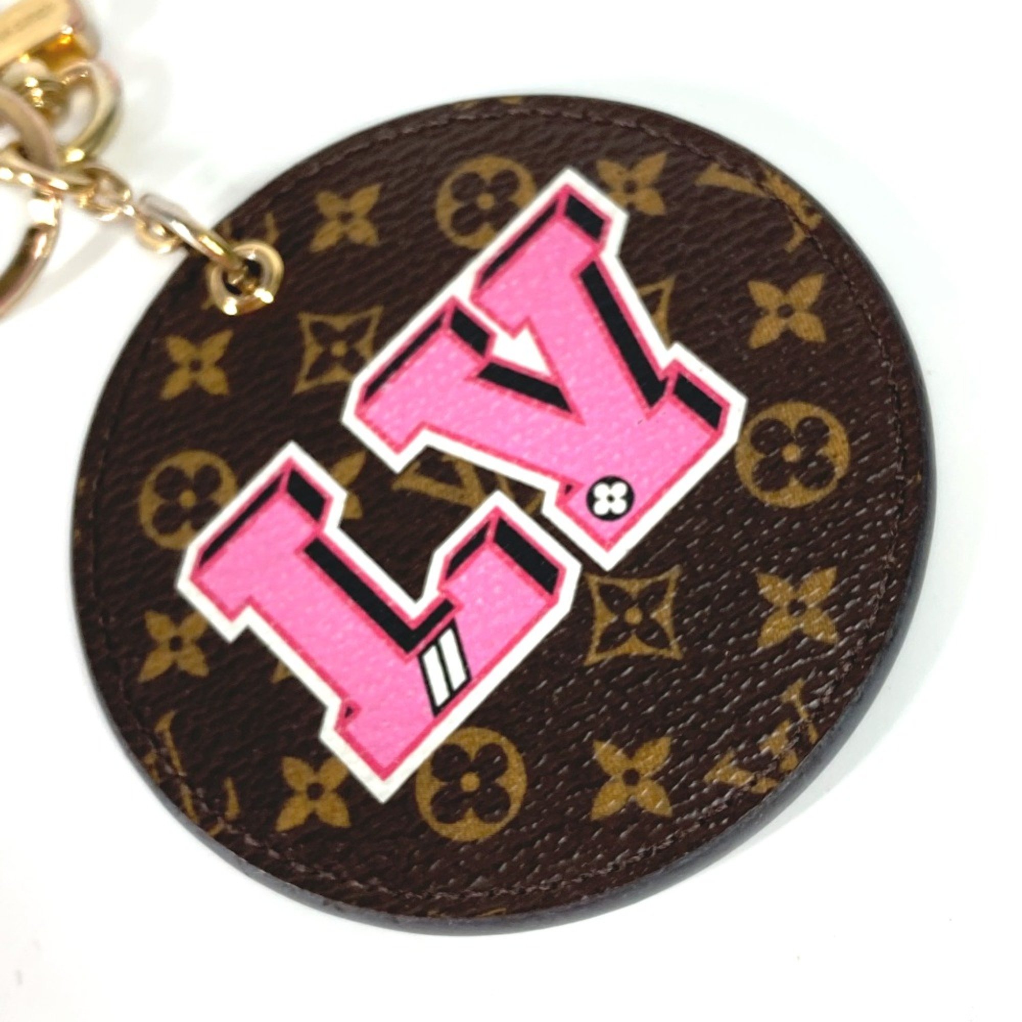 Louis Vuitton M63761 Monogram round heart Bag Charm Key Holder Brown pink