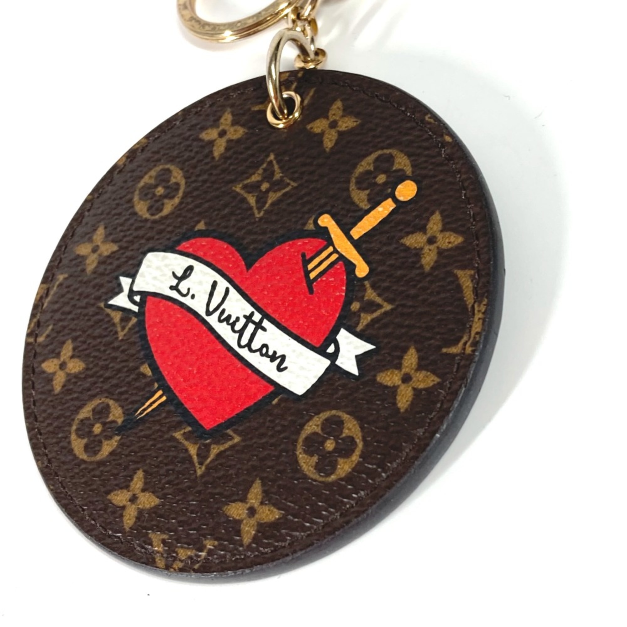 Louis Vuitton M63761 Monogram round heart Bag Charm Key Holder Brown pink