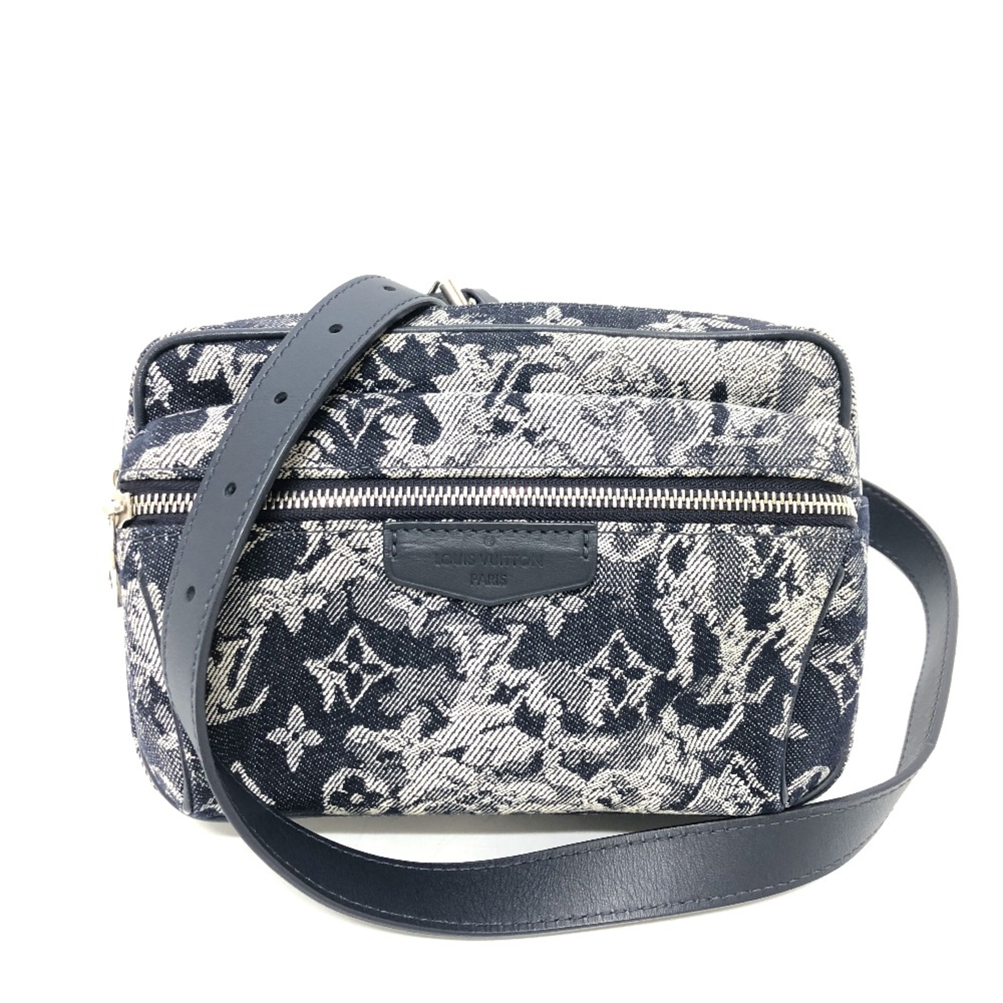 Louis Vuitton M57281 Monogram tapestry One Shoulder Bag body bag Navy SilverHardware