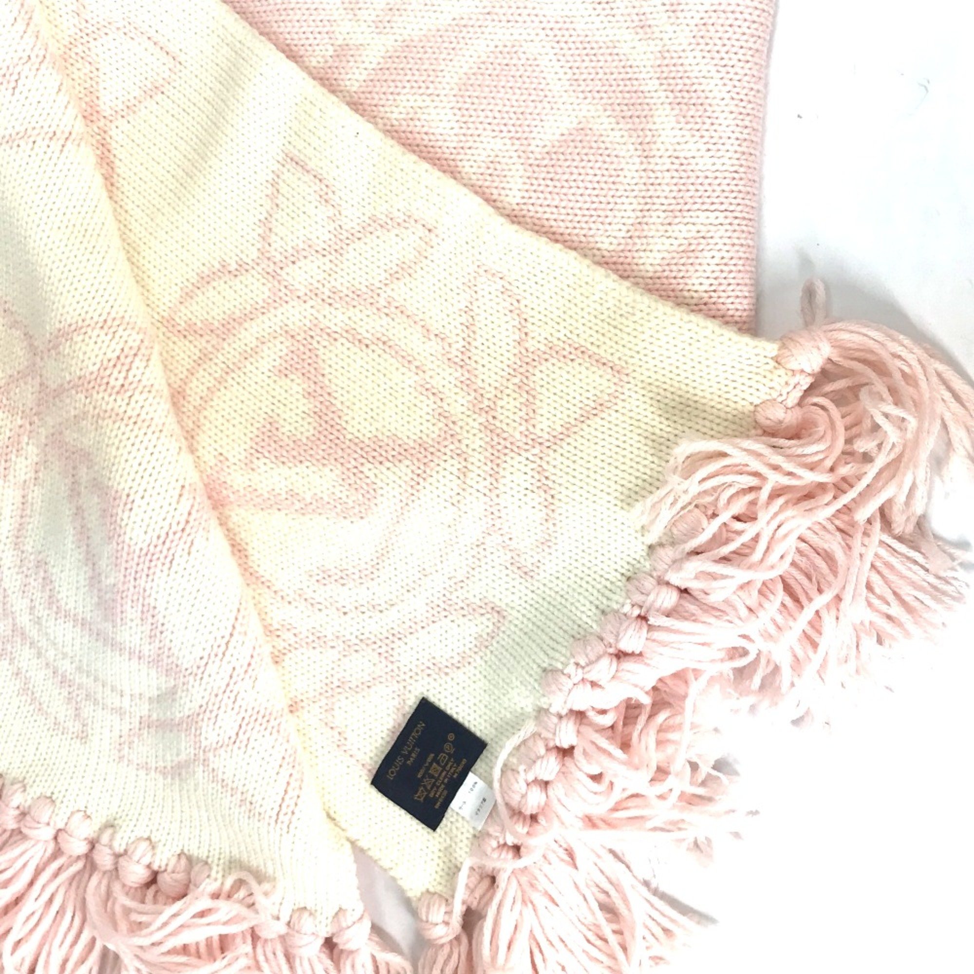 Louis Vuitton M70819 fringe Scarf pink White