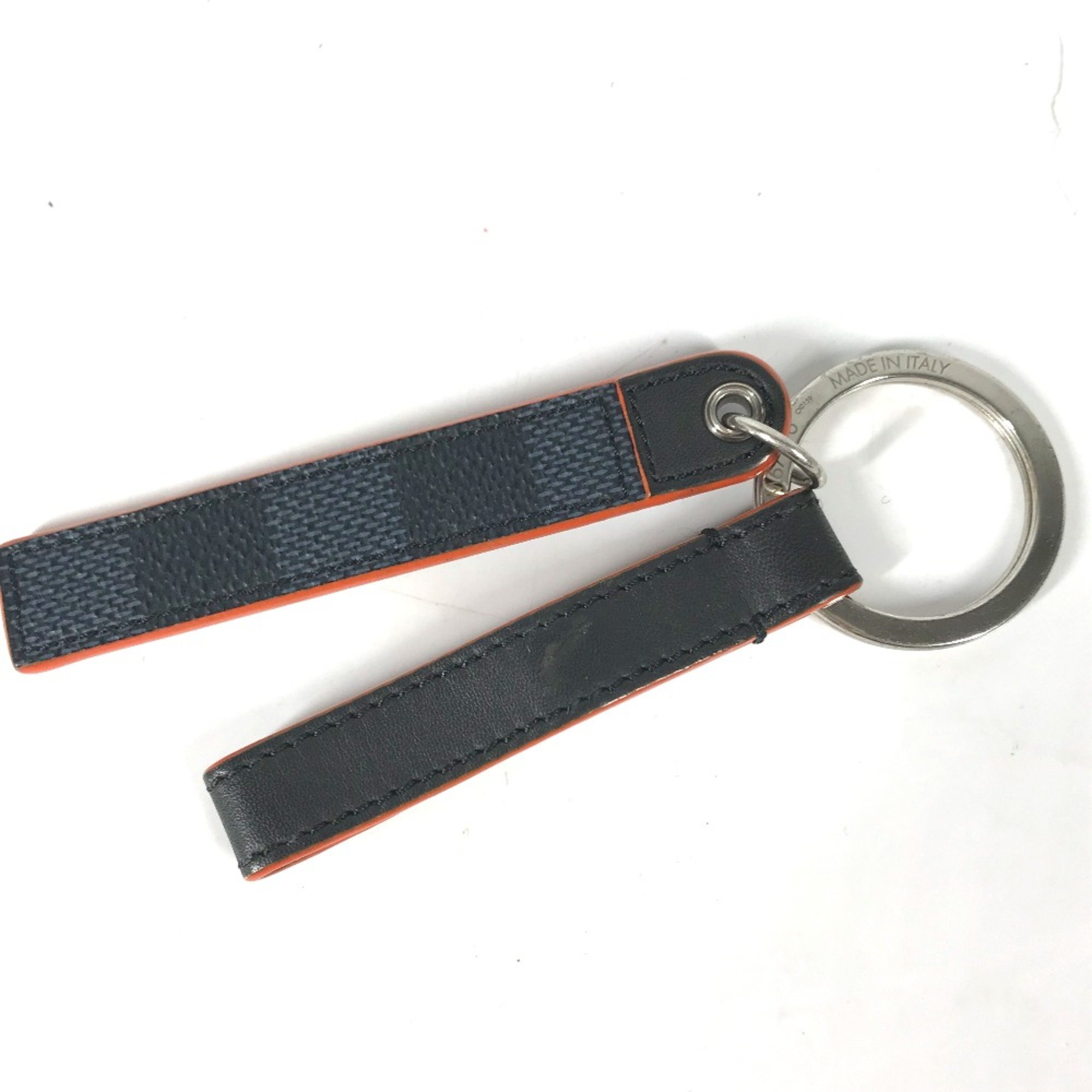 Louis Vuitton M67776 Damier Cobalt Bag Charm Key Holder Navy Orange