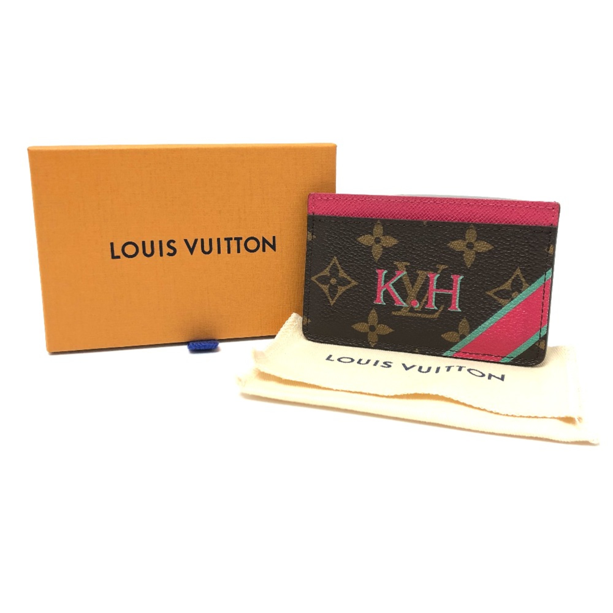 Louis Vuitton M60703 Monogram Business Card Holder Pass Case Card Case Brown pink