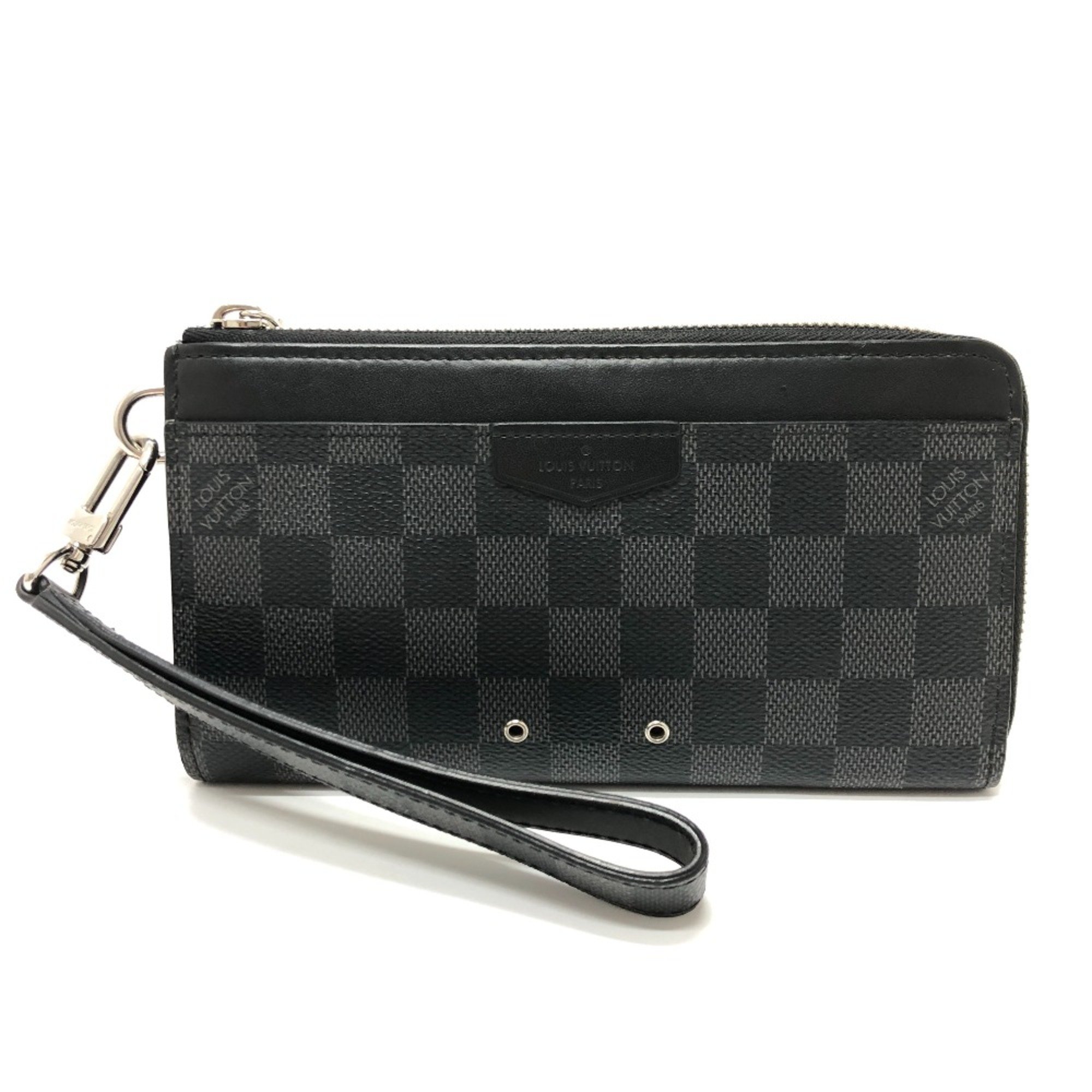 Louis Vuitton N60379 Damier Graphite L-shaped long wallet with strap Long Wallet Black SilverHardware