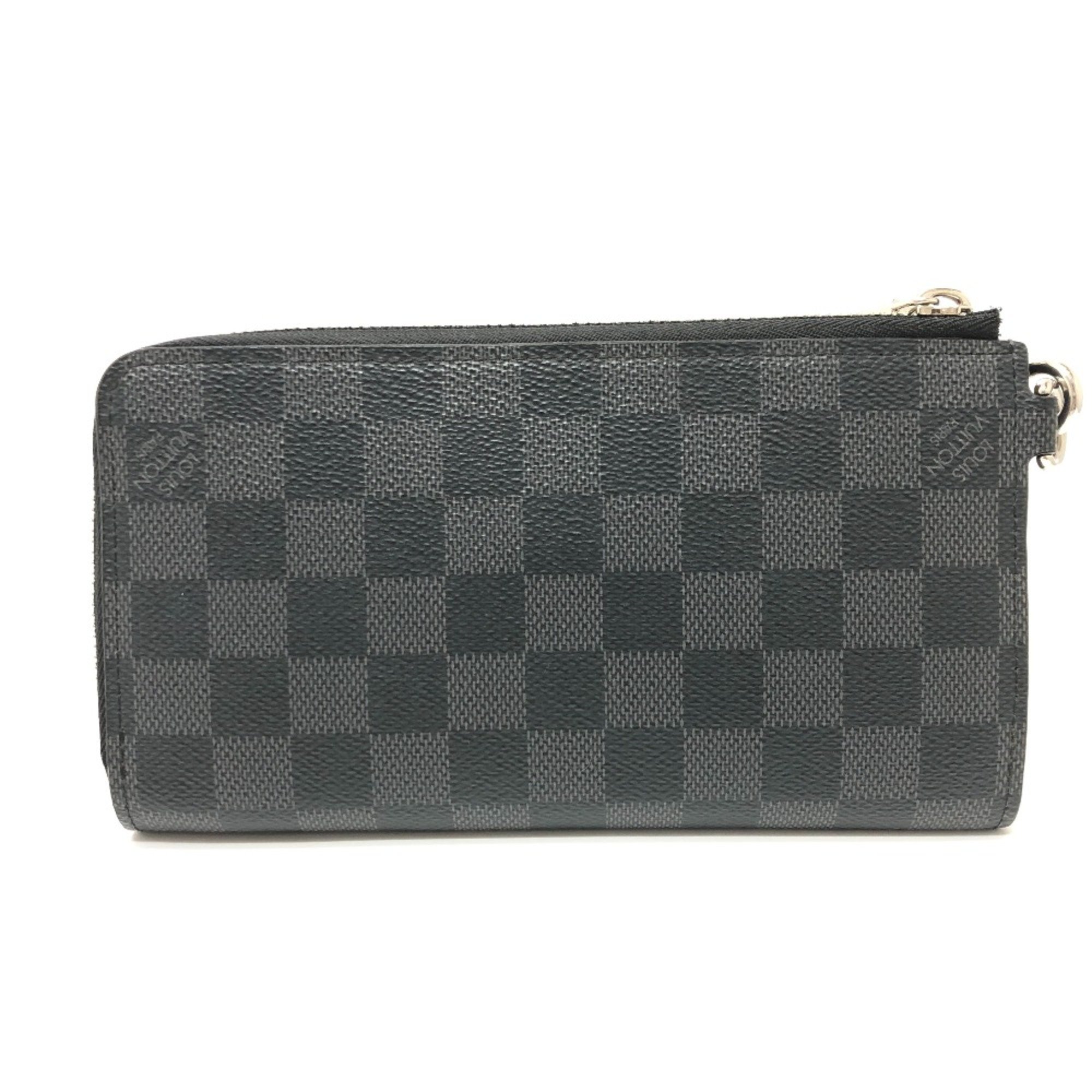 Louis Vuitton N60379 Damier Graphite L-shaped long wallet with strap Long Wallet Black SilverHardware